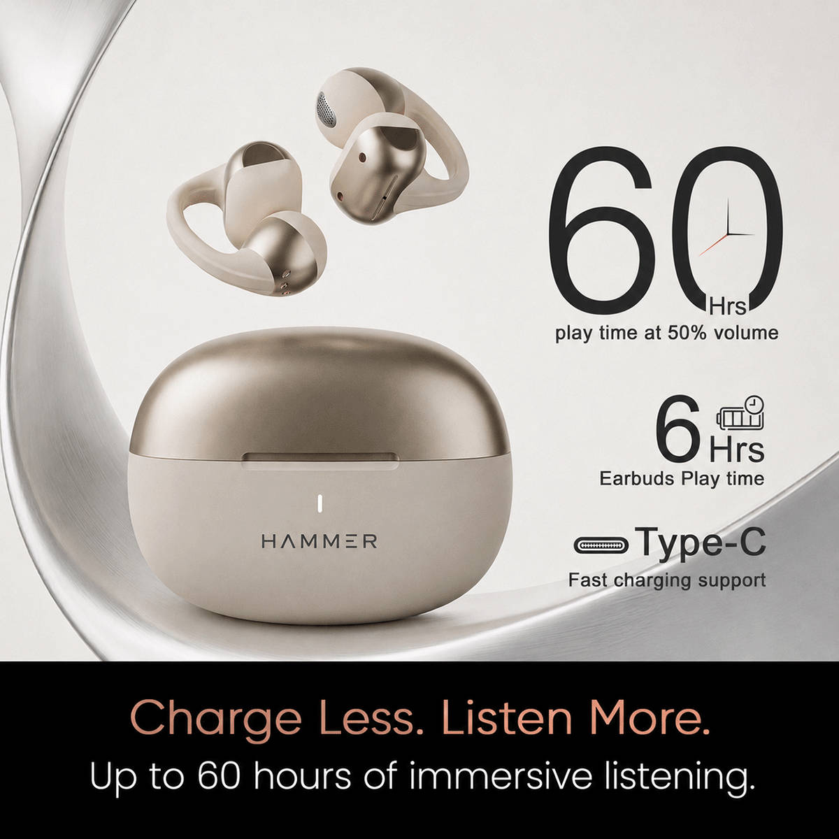 Hammer Aura Air OWS Open-Ear Wireless Earbuds, Champagne Gold - Image 3