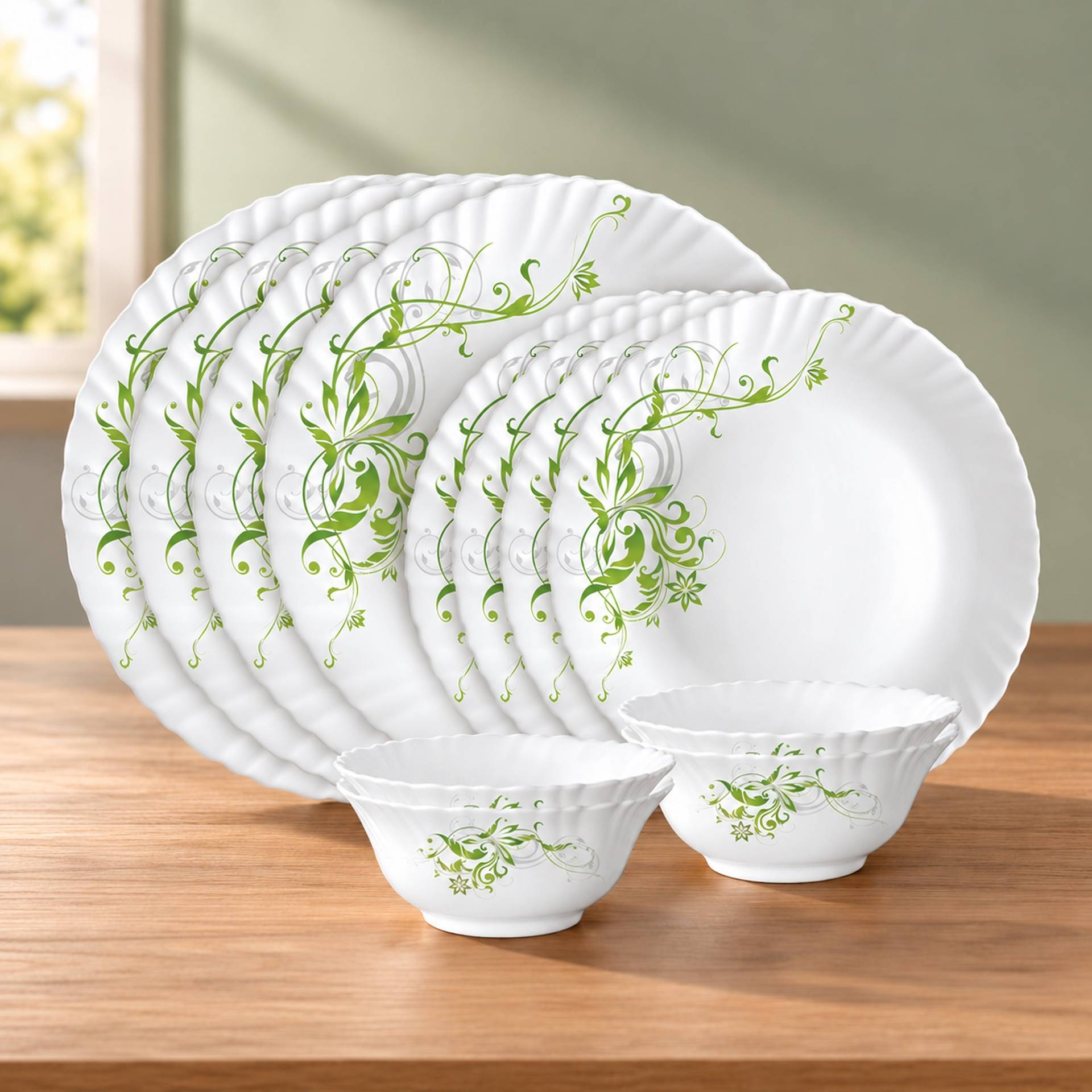Buy Larah by Borosil Fluted Erba Opalware Dinner Set, Family of 4