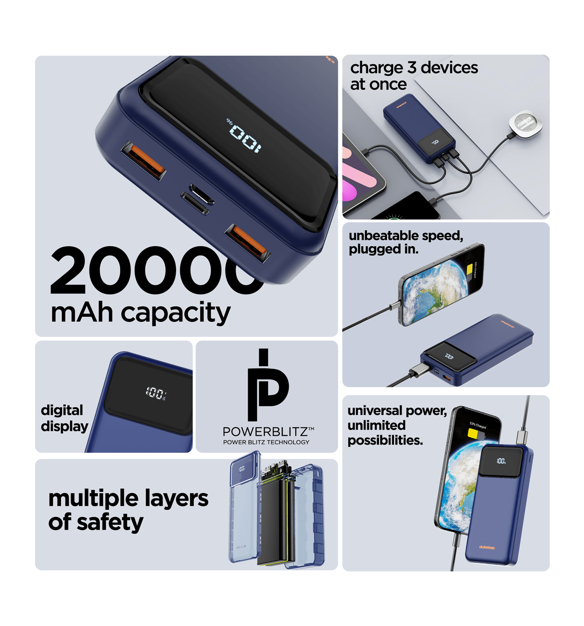 Dubstep Powerblitz X4 20000mAh 22.5W Power Bank (Blue) - Image 4