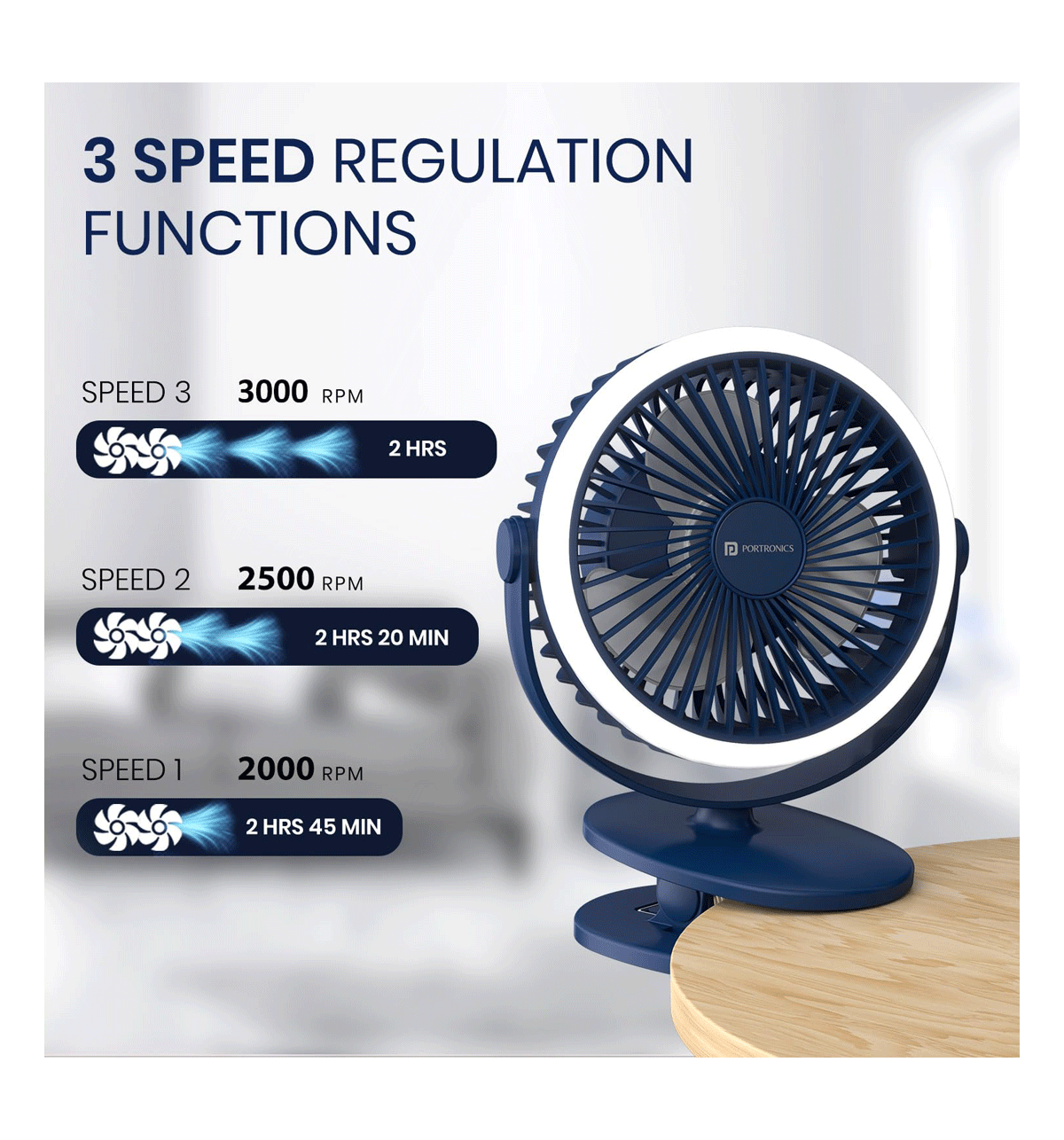 Portronics ClipCool Rechargeable Fan, Blue - Image 3