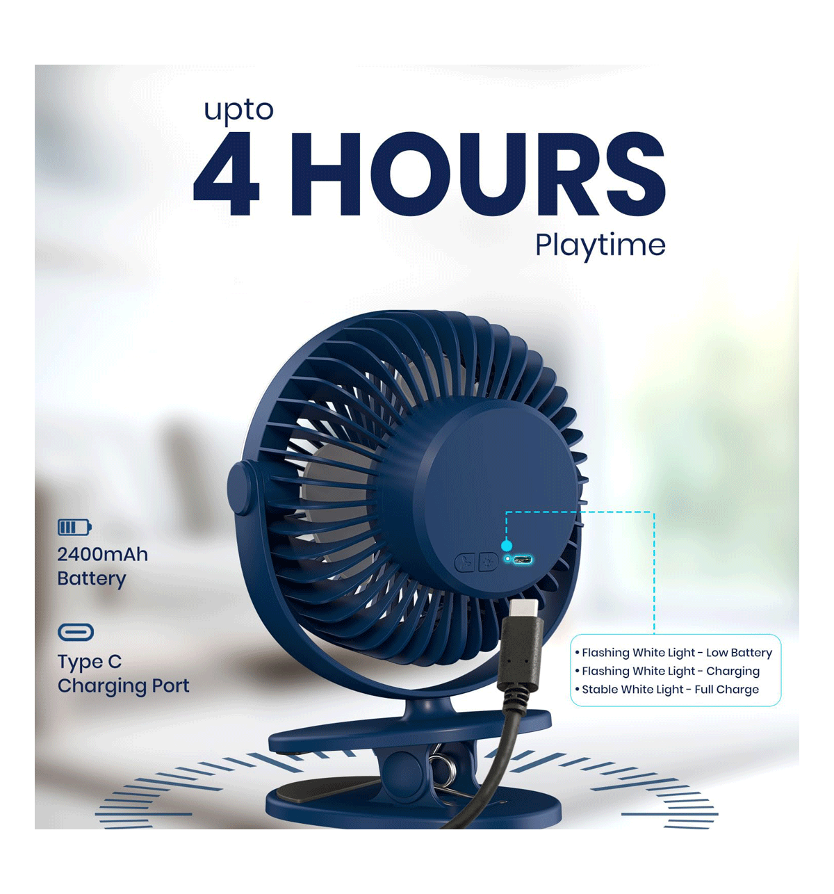 Portronics ClipCool Rechargeable Fan, Blue - Image 8