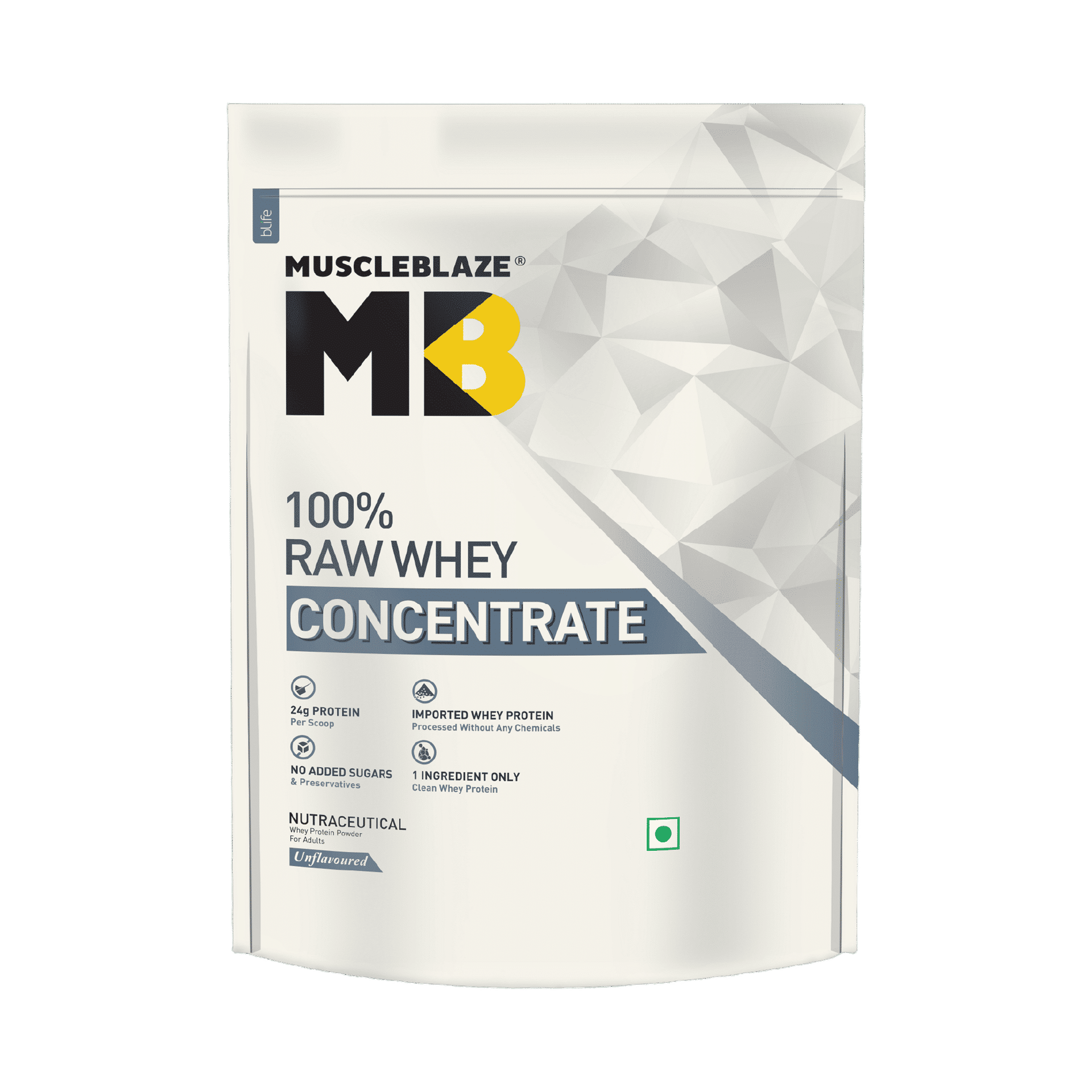 MuscleBlaze Raw Whey Protein Concentrate 80%, Unflavoured