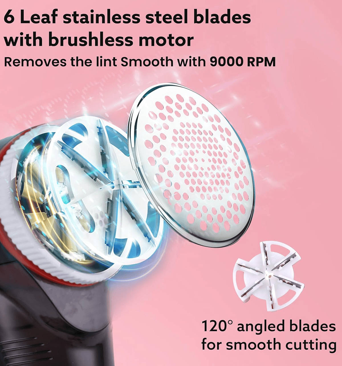 Agaro Elite Lint Remover (5W, 6-Leaf Stainless Steel Blades, Corded, Black & Red) - Image 3