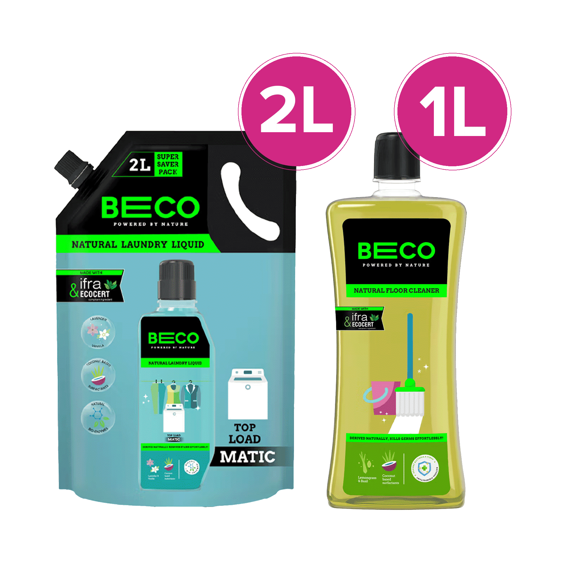 Buy Beco Top Load matic liquid 2ltr And Beco Natural Lemongrass Floor ...