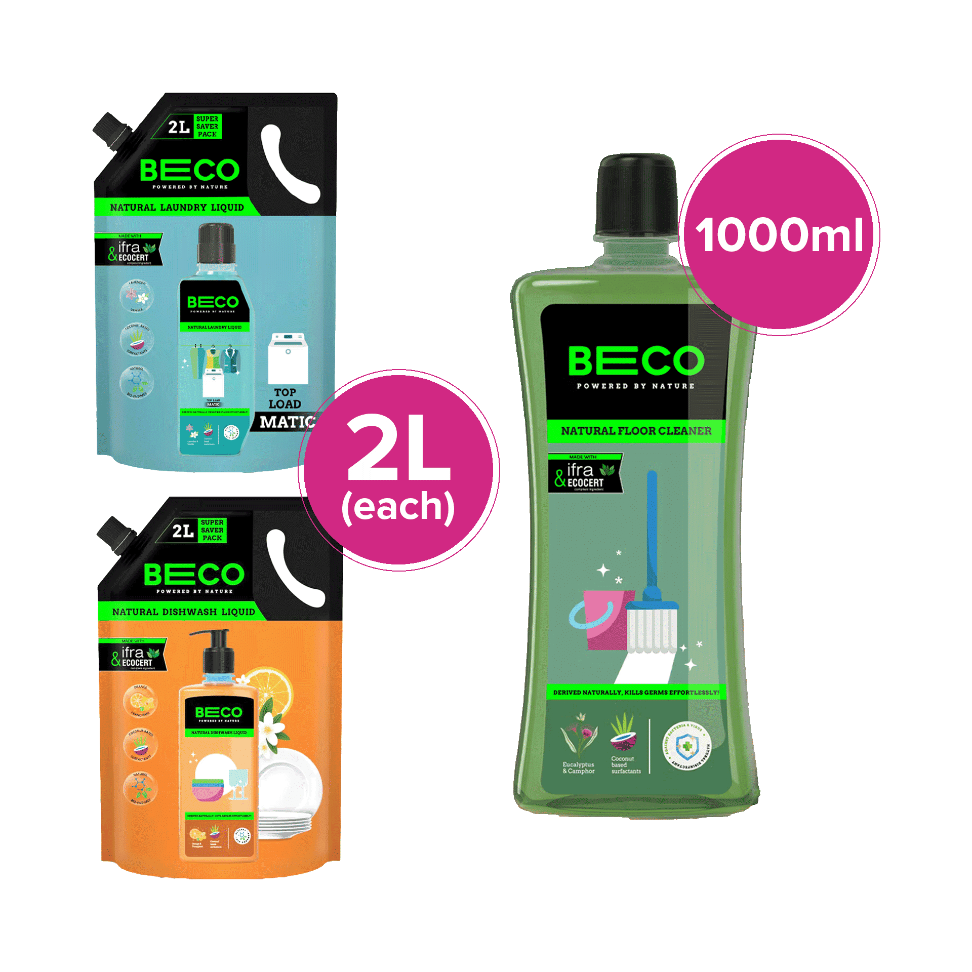 Buy Beco Top Load matic liquid 2ltr And Beco Natural Dishwash Gel 2ltr ...