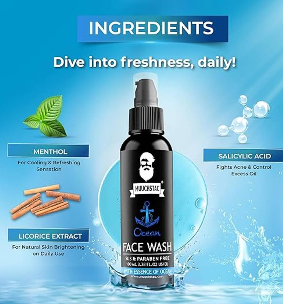 MUUCHSTAC Ocean Face Wash for Men, 100ml - Image 2