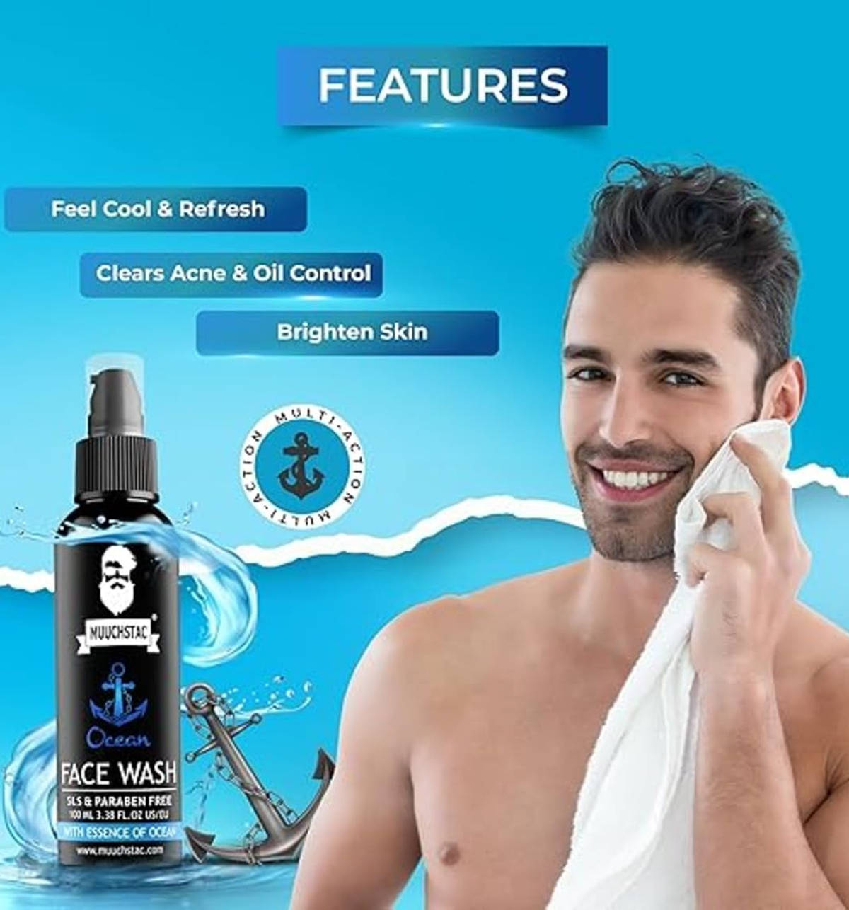 MUUCHSTAC Ocean Face Wash for Men, 100ml - Image 3