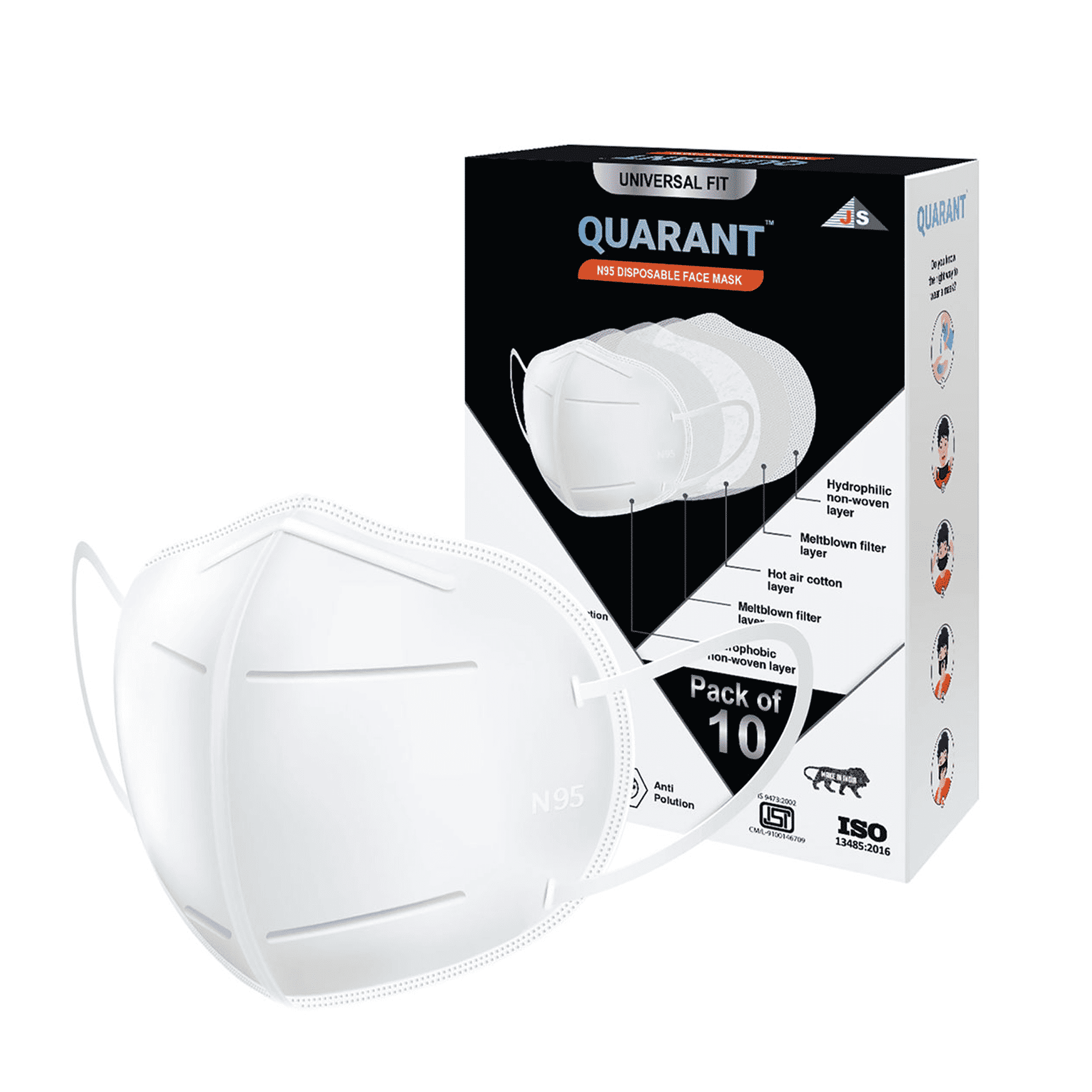 Buy QUARANT N95 Disposable Face Mask (White, Set of 10) Online (10