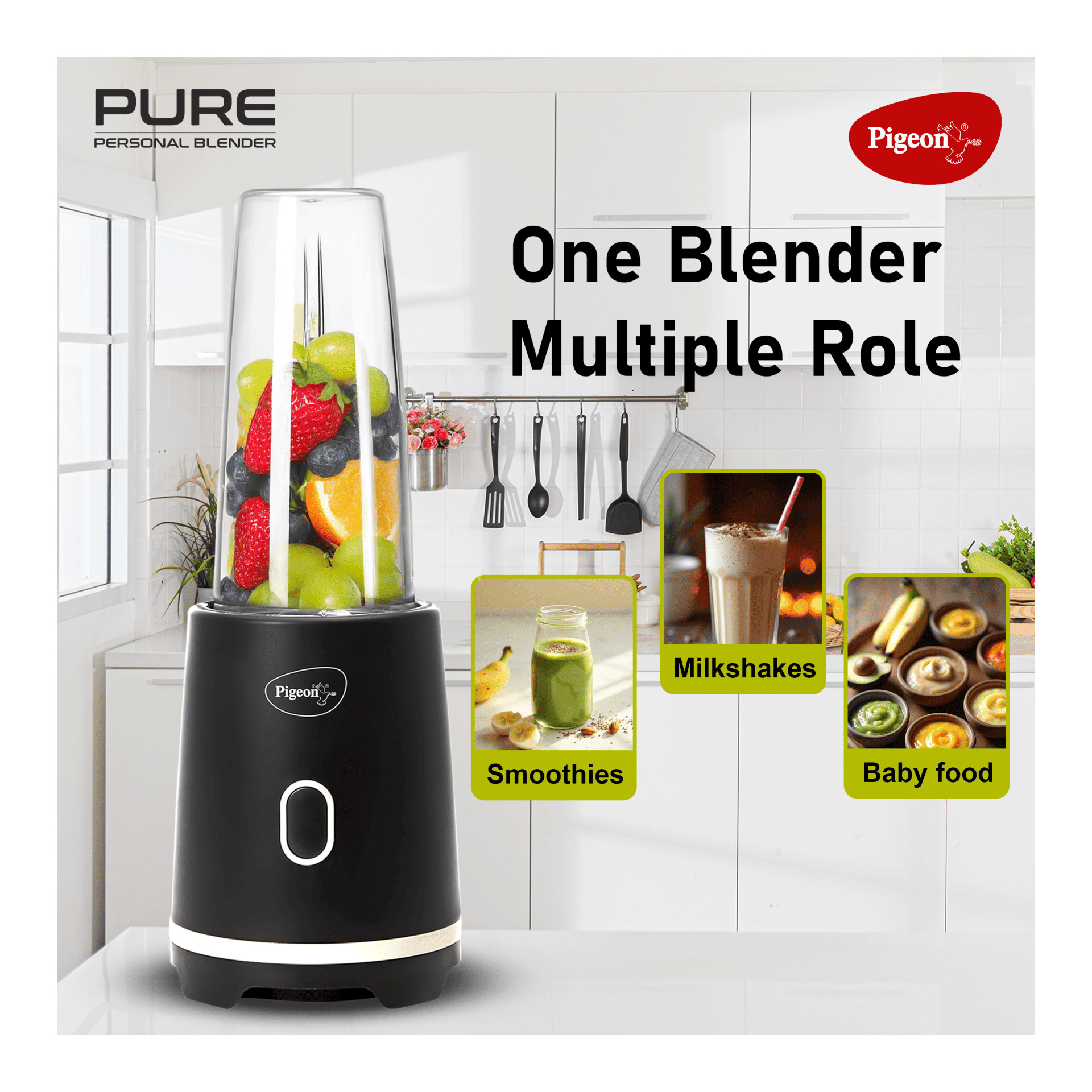Pigeon Pure Portable Blender & Mixer Juicer 300W Black 1 Pieces - Image 3