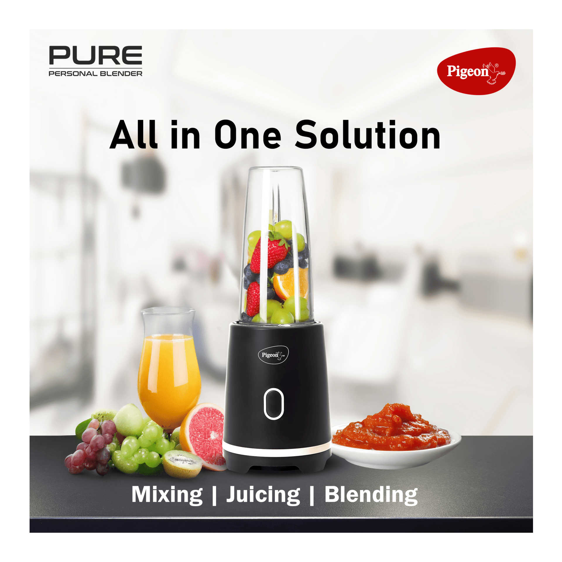 Pigeon Pure Portable Blender & Mixer Juicer 300W Black 1 Pieces - Image 2