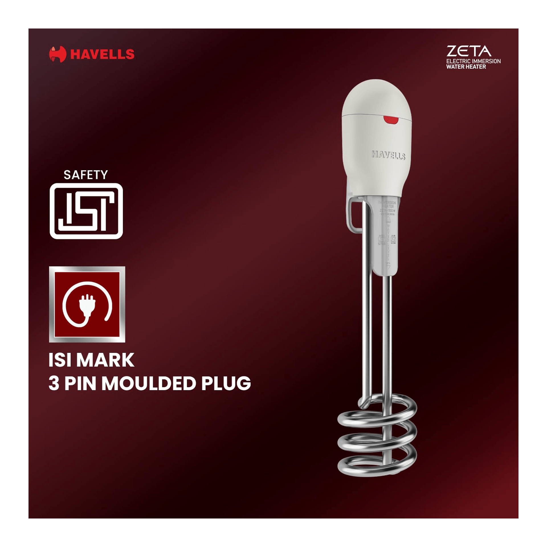 Buy Havells Zeta 1000 W Immersion Water Heater (Grey) Online (1