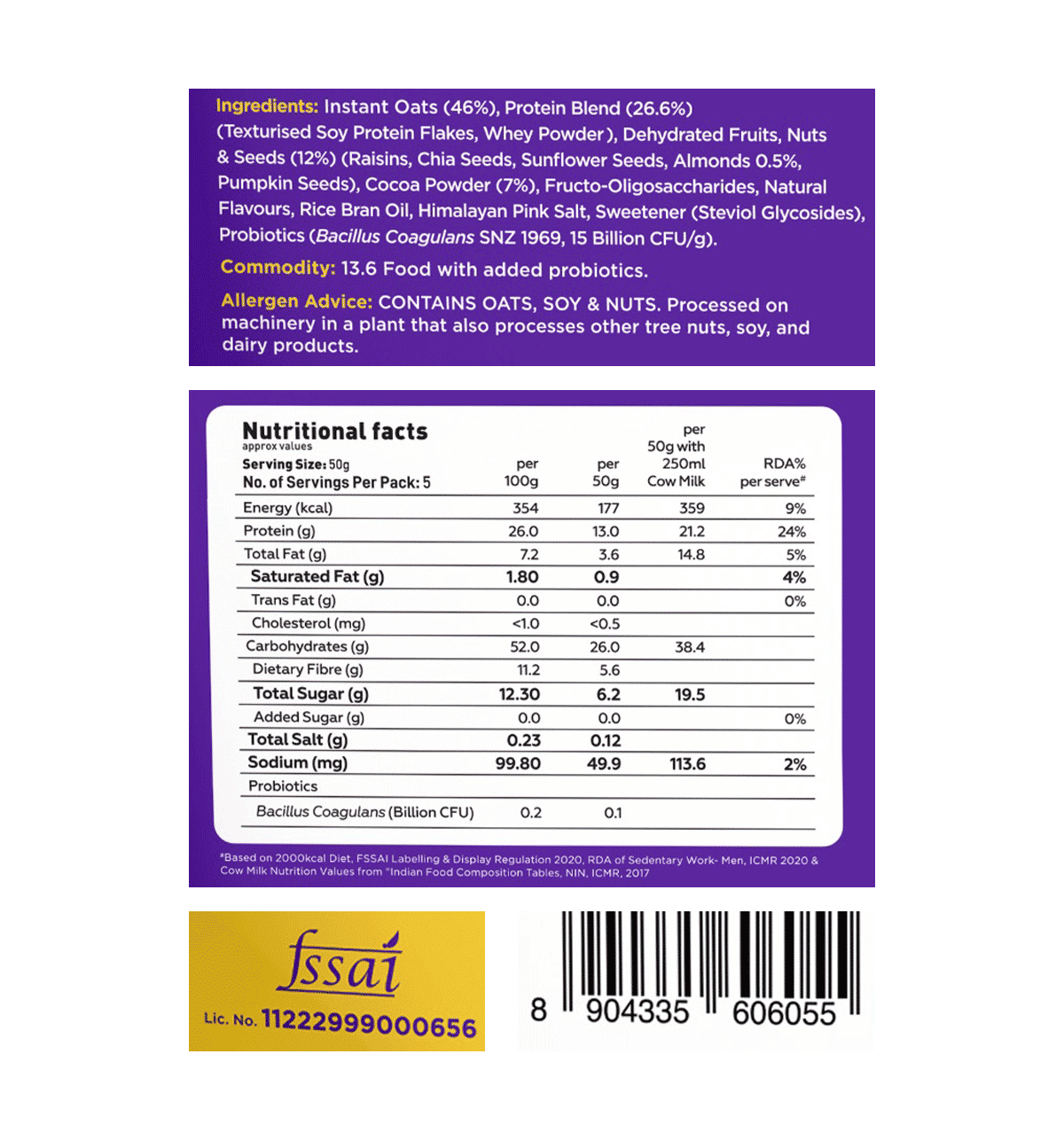 Yogabar High Protein Oats Dark Chocolate 26g - Image 3
