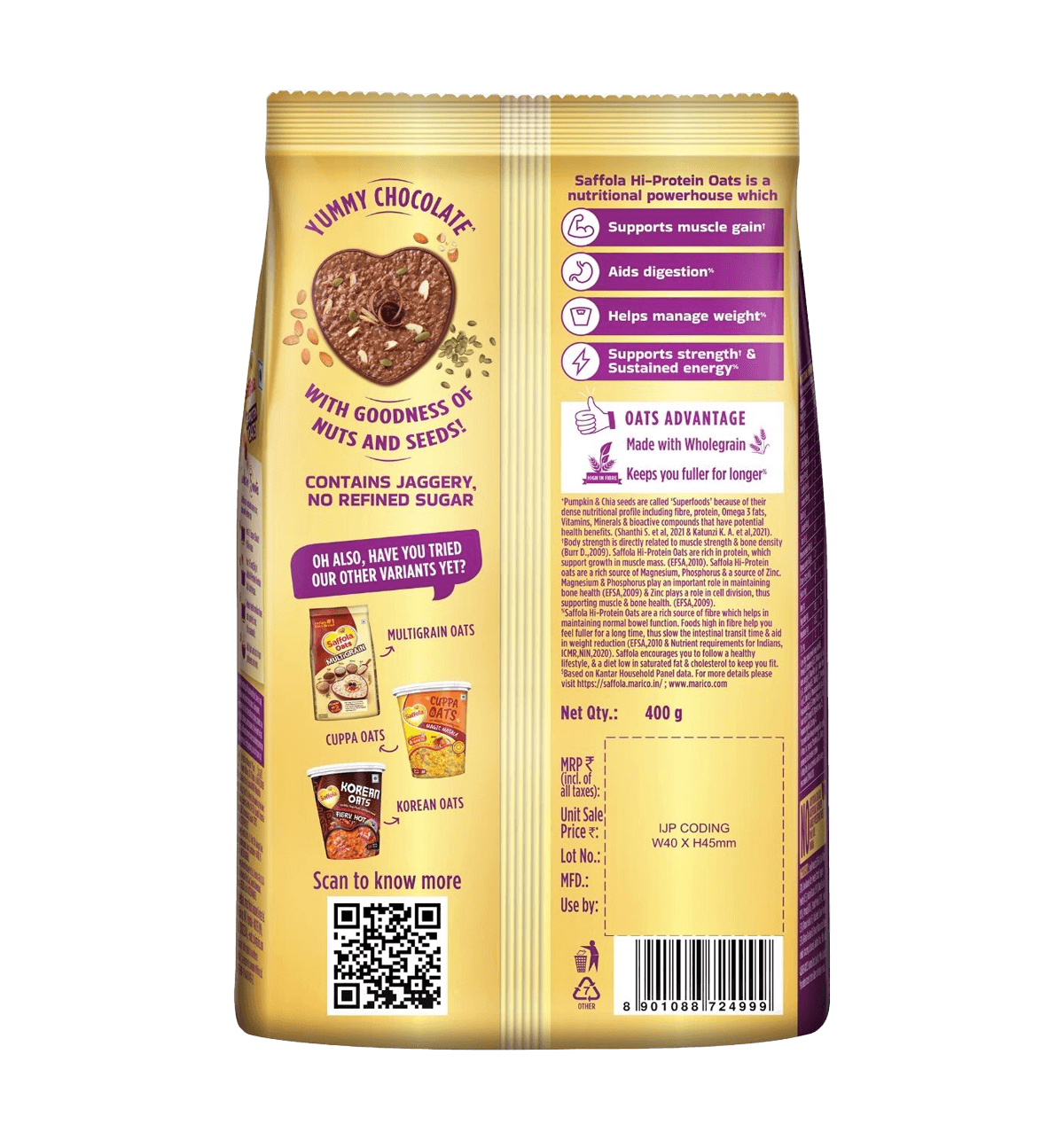 Saffola Hi-Protein Oats 25g with Almonds, Raisins, Super Seeds - Image 2