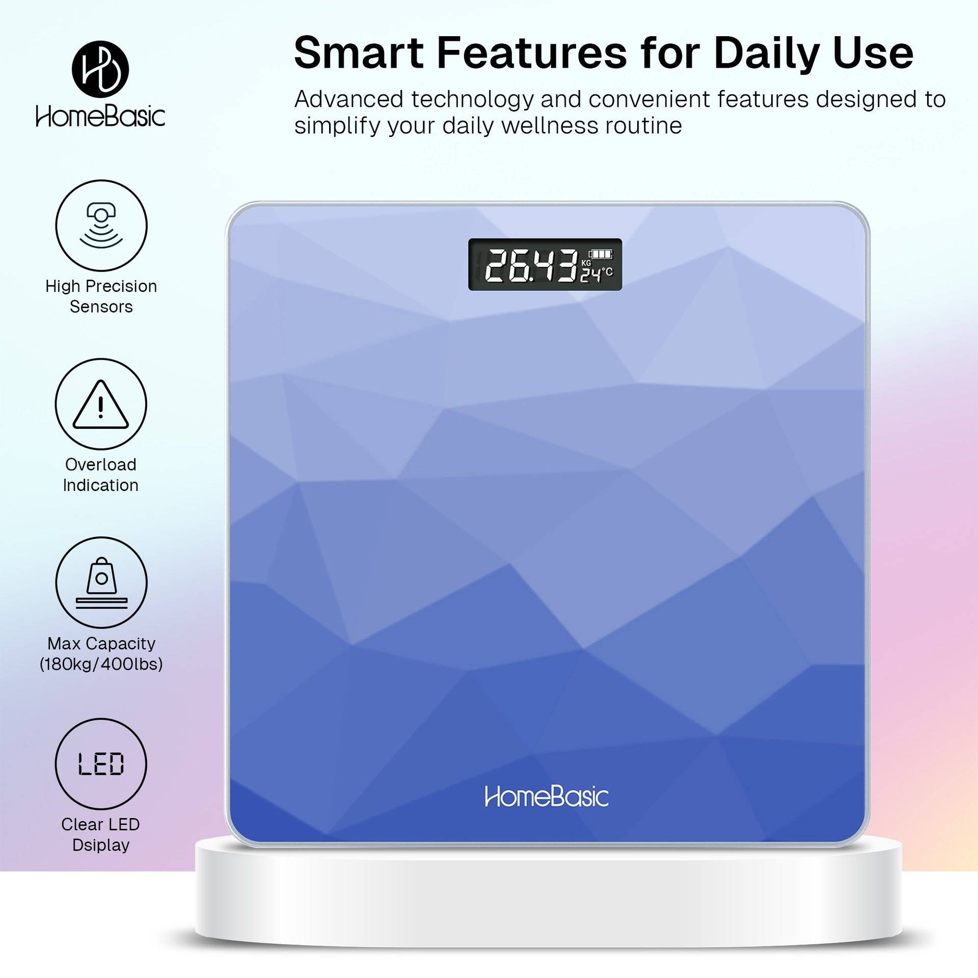 HomeBasic Digital Body Weight Scale - Temperature Crystal - Image 3