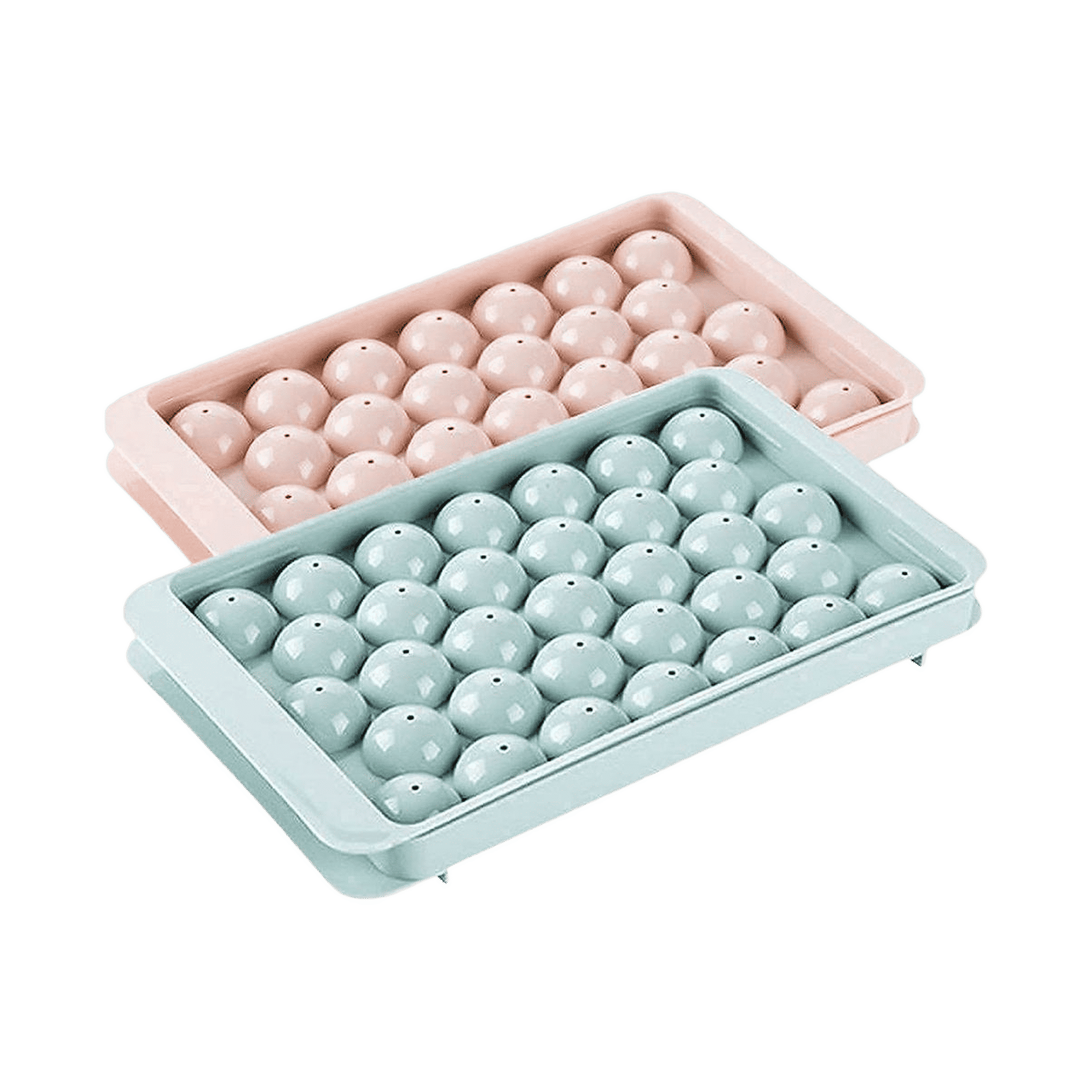 Lifelong Plastic Mini Round Ice Cube Tray with Lid Ball Maker for Juice, Mocktails &amp; Cocktails Easy Release Stackable in Freezer Pack of 2