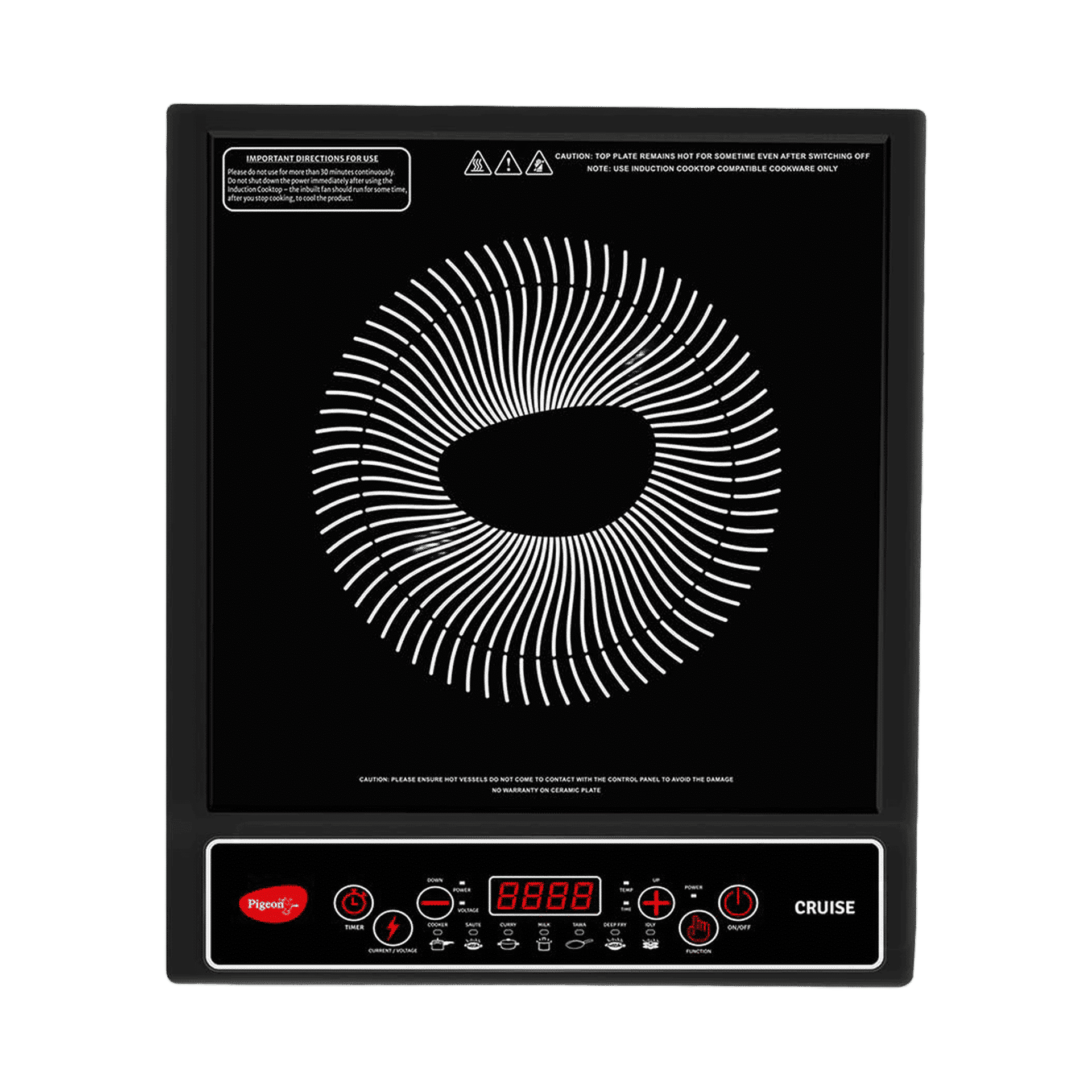 Pigeon 1800W Induction Cooktop with Crystal Glass