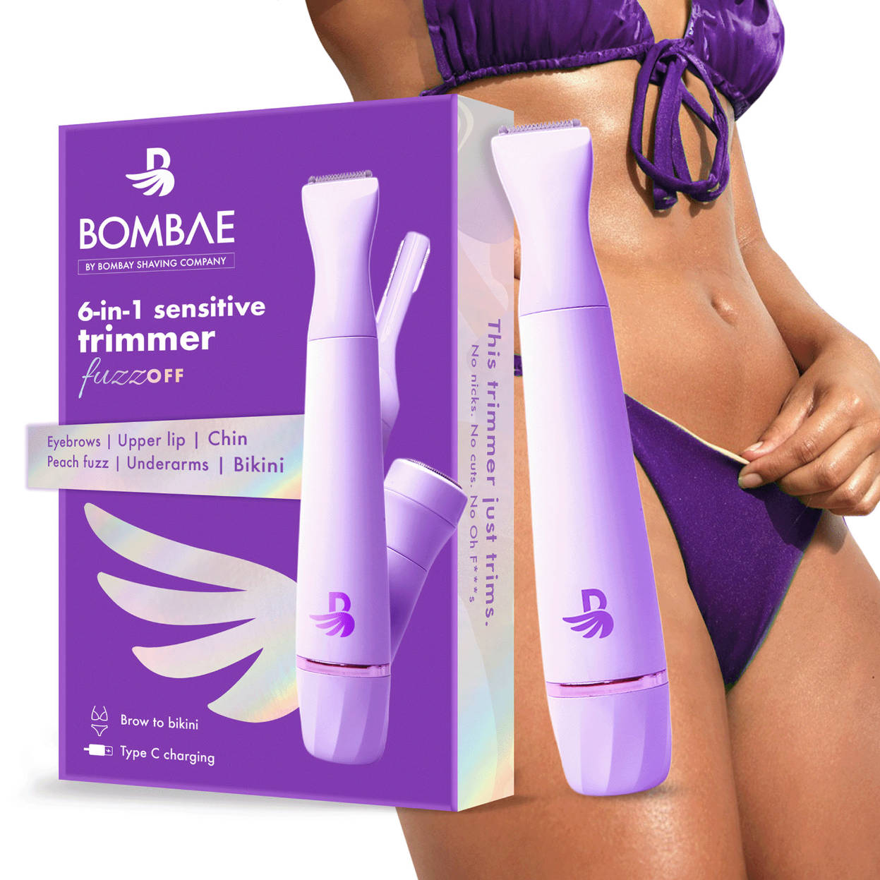 Bombae 6-in-1 Sensitive Bikini Trimmer Fuzzoff (Purple)