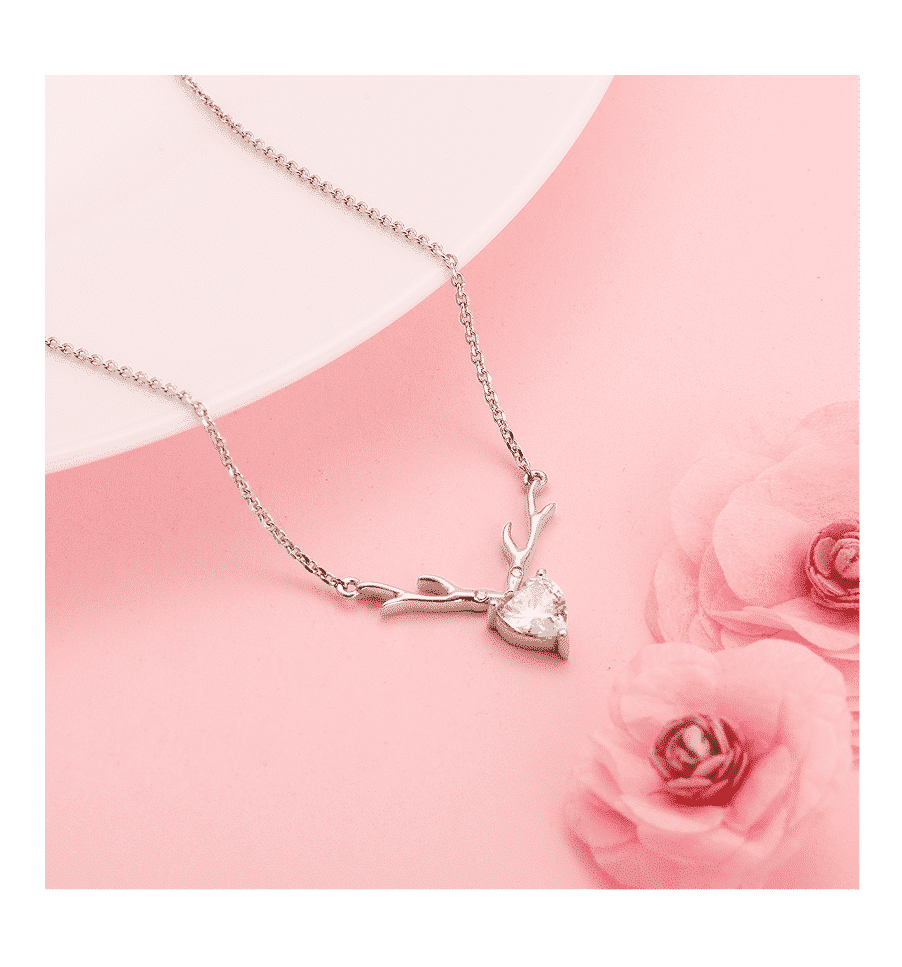 GIVA Anushka Sharma Silver Deer Heart Necklace