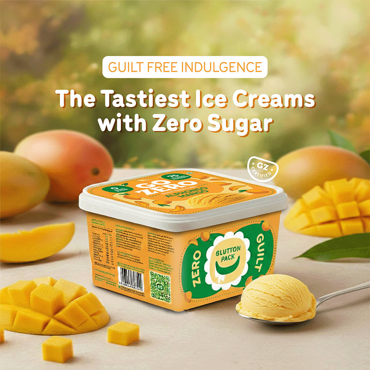 Go Zero Alphonso Mango Guilt Free Ice Cream Tub 1L - Image 4