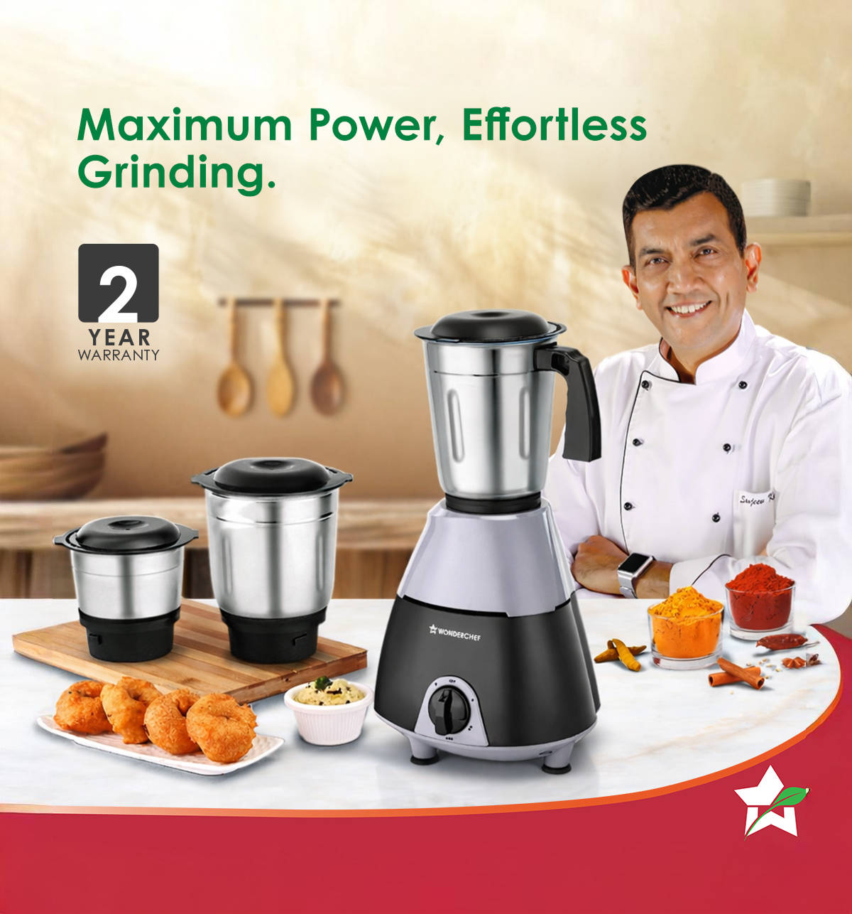Wonderchef Vista Plus Mixer Grinder (500W, 3 Jars, Pulse Function, Black & Grey) - Image 4