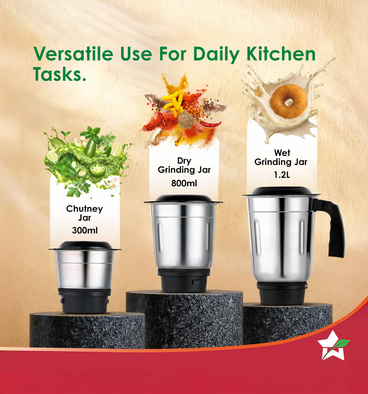 Wonderchef Vista Plus Mixer Grinder (500W, 3 Jars, Pulse Function, Black & Grey) - Image 3