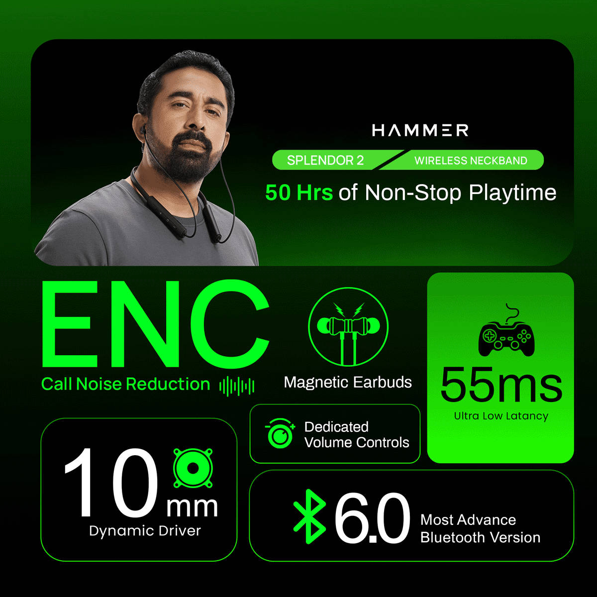 HAMMER Splendor 2 Wireless Neckband In-Ear Black - Image 2