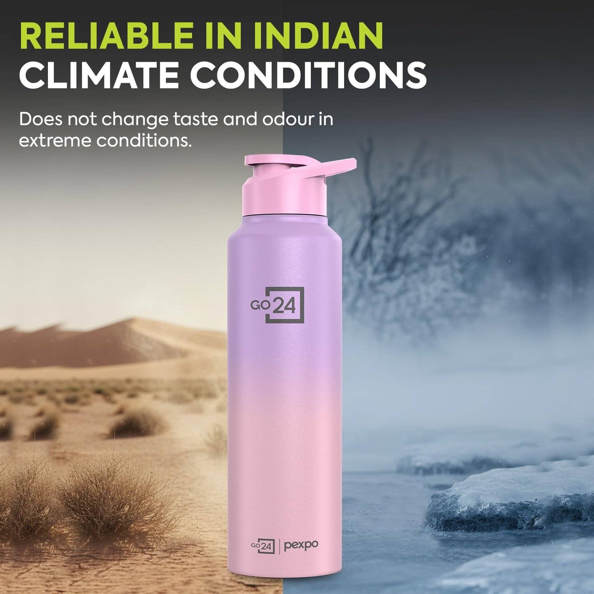 GO24 Pexpo 1L Stainless Steel Water Bottle, Purple-Pink - Image 6