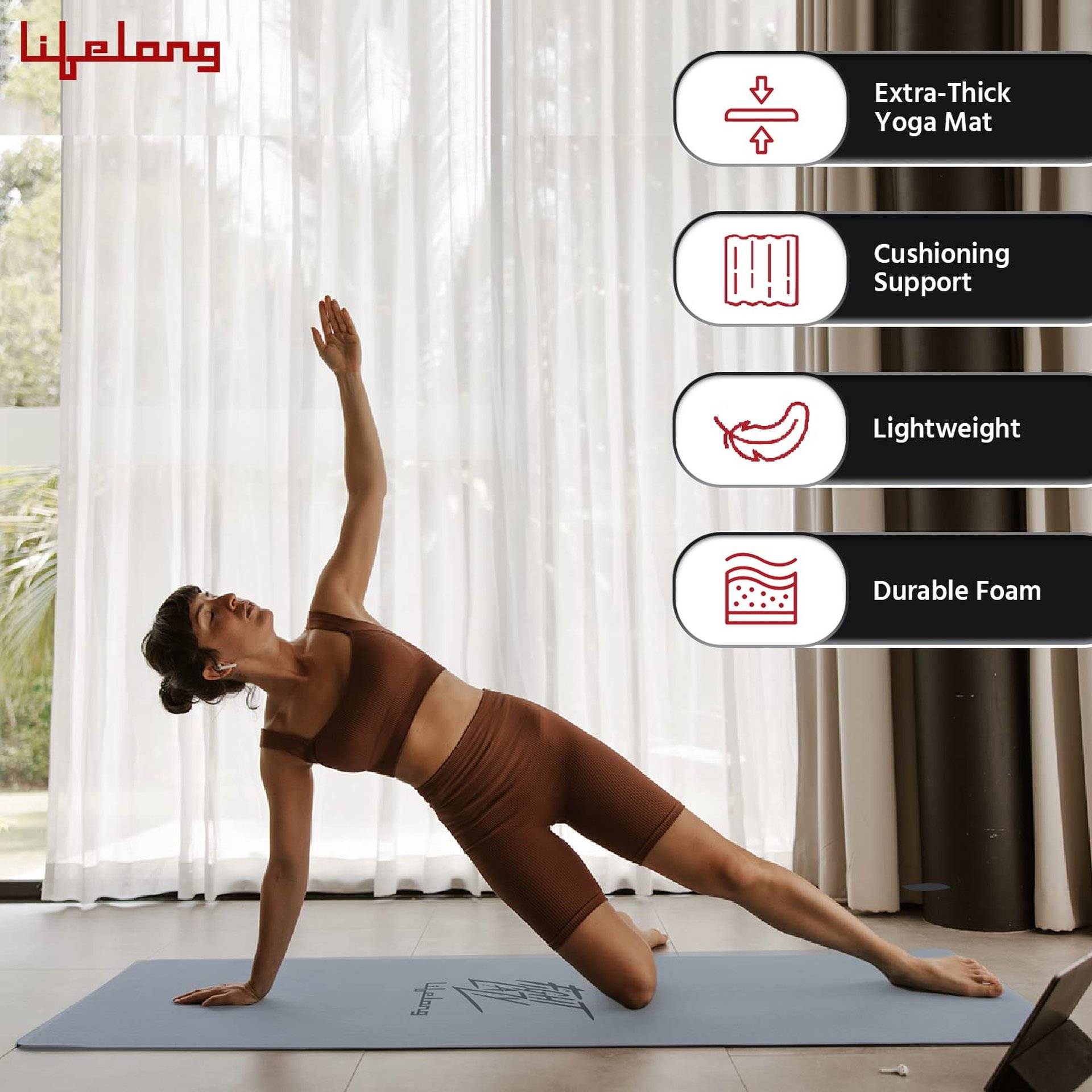 Lifelong EVA Anti-Slip Yoga Mat 10mm Grey - Image 3