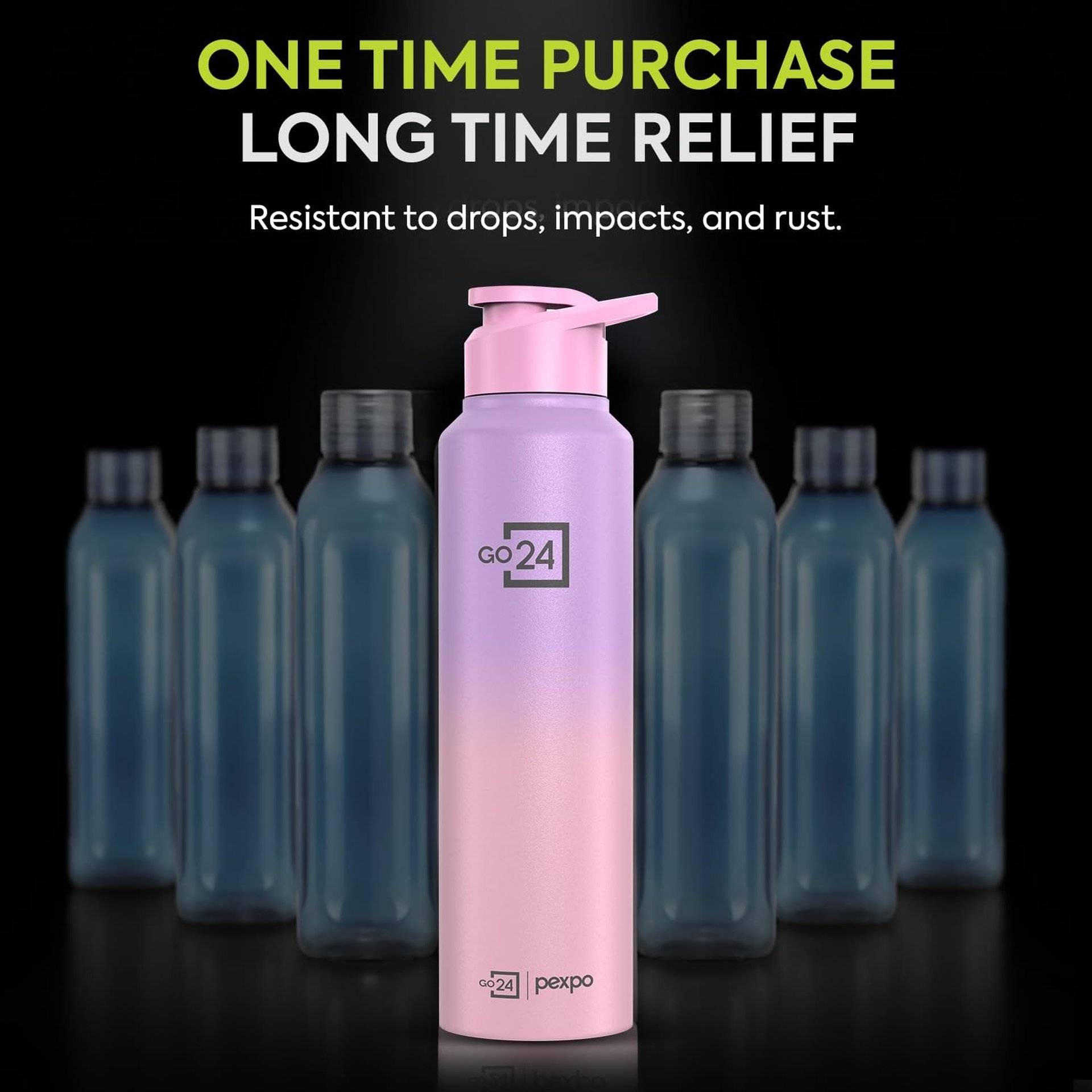 GO24 Pexpo 1L Stainless Steel Water Bottle, Purple-Pink - Image 7