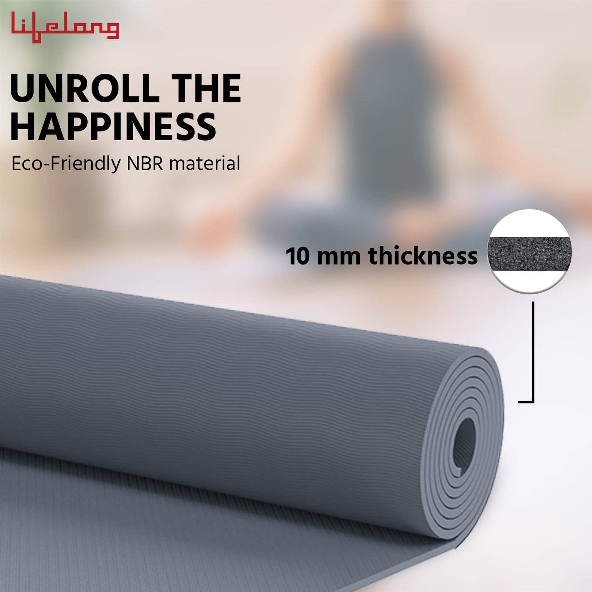 Lifelong EVA Anti-Slip Yoga Mat 10mm Grey - Image 6