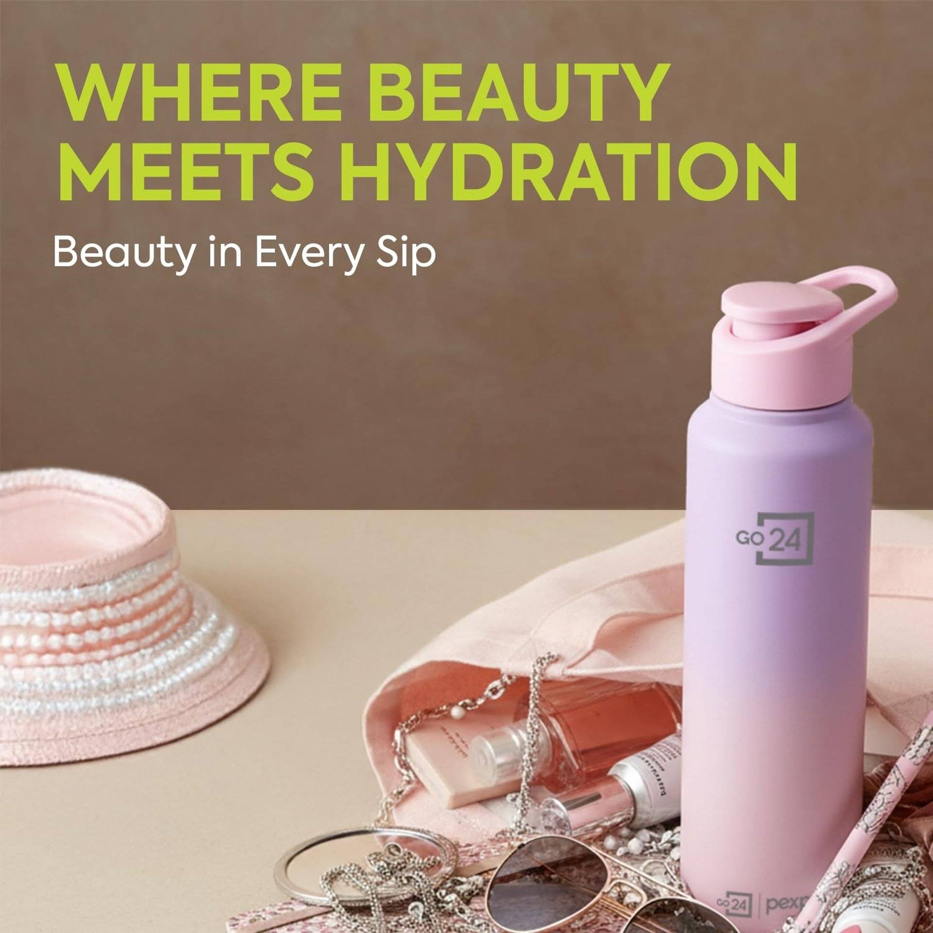 GO24 Pexpo 1L Stainless Steel Water Bottle, Purple-Pink - Image 8