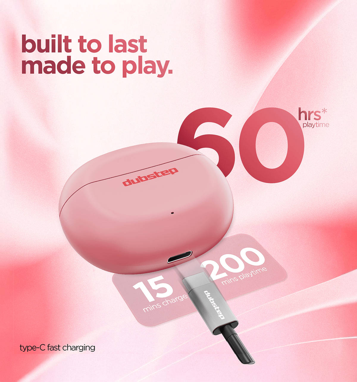 Dubstep Buzz X12 ENC TWS Earbuds Pink Peach 60Hrs - Image 3
