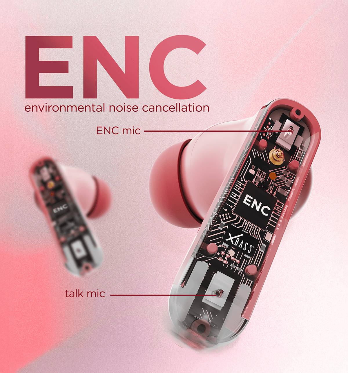 Dubstep Buzz X12 ENC TWS Earbuds Pink Peach 60Hrs - Image 7