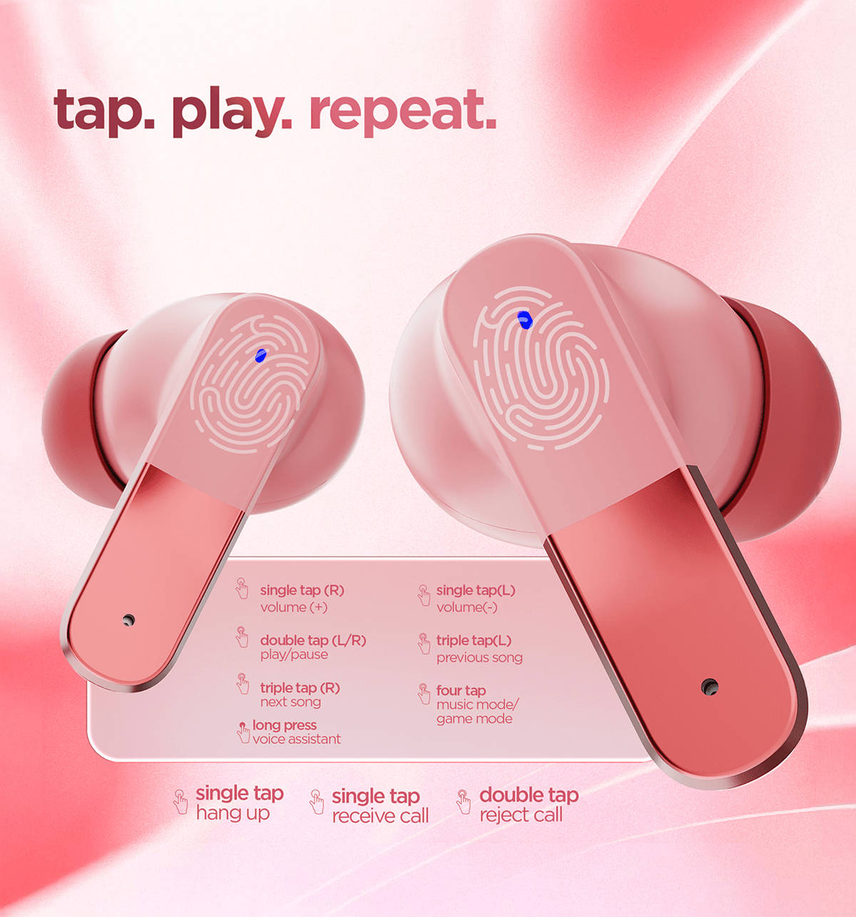 Dubstep Buzz X12 ENC TWS Earbuds Pink Peach 60Hrs - Image 6