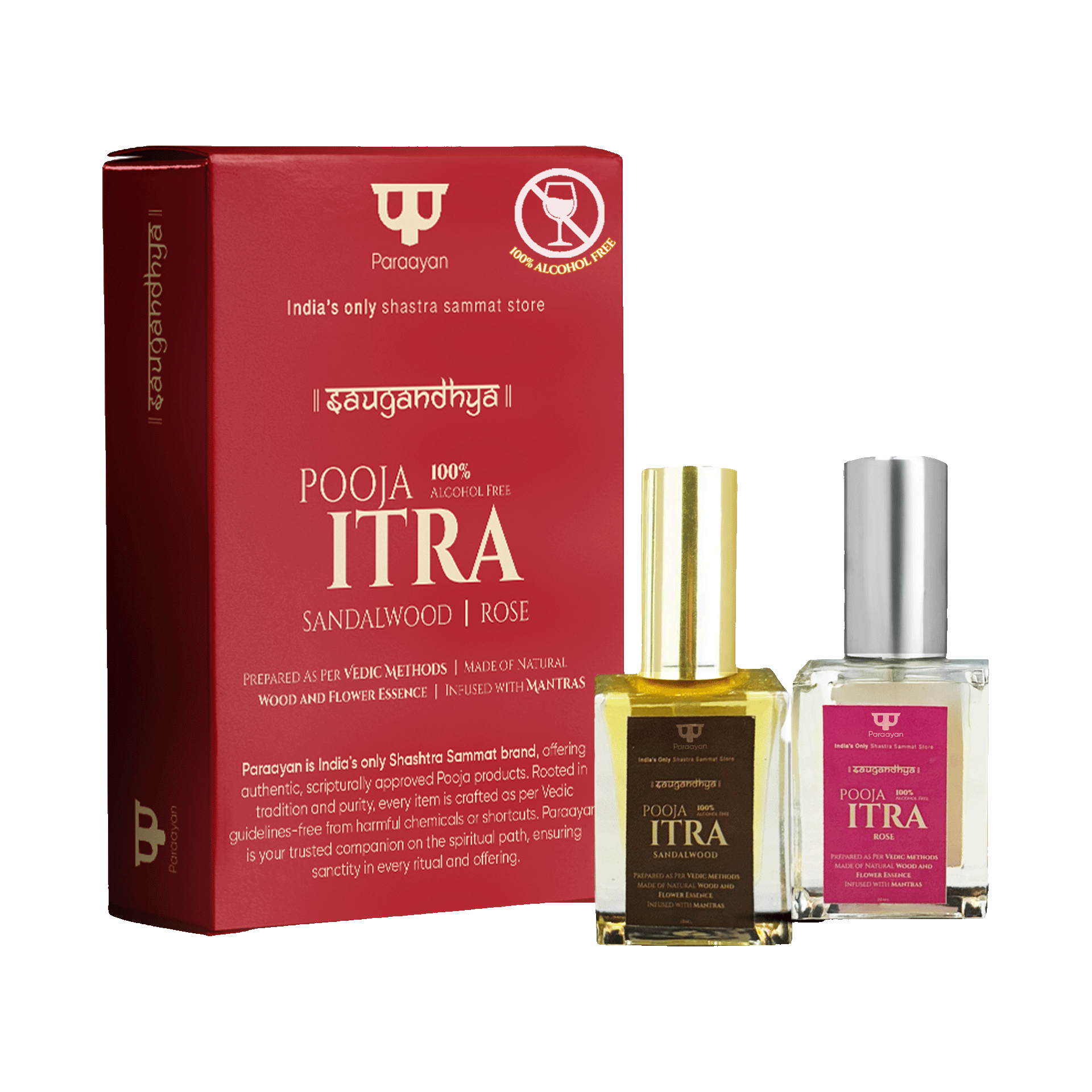 Paraayan Sandalwood & Rose Itra for Pooja, Pack of 2 - Image 1