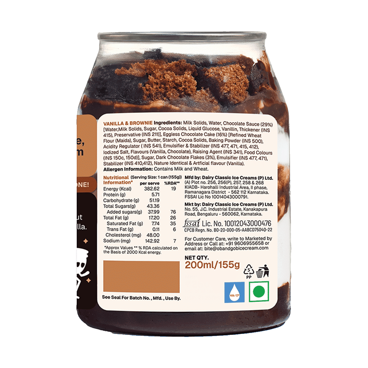 OB and GOB Ice Cream Vanilla & Choco Brownie Can 200ml - Image 3