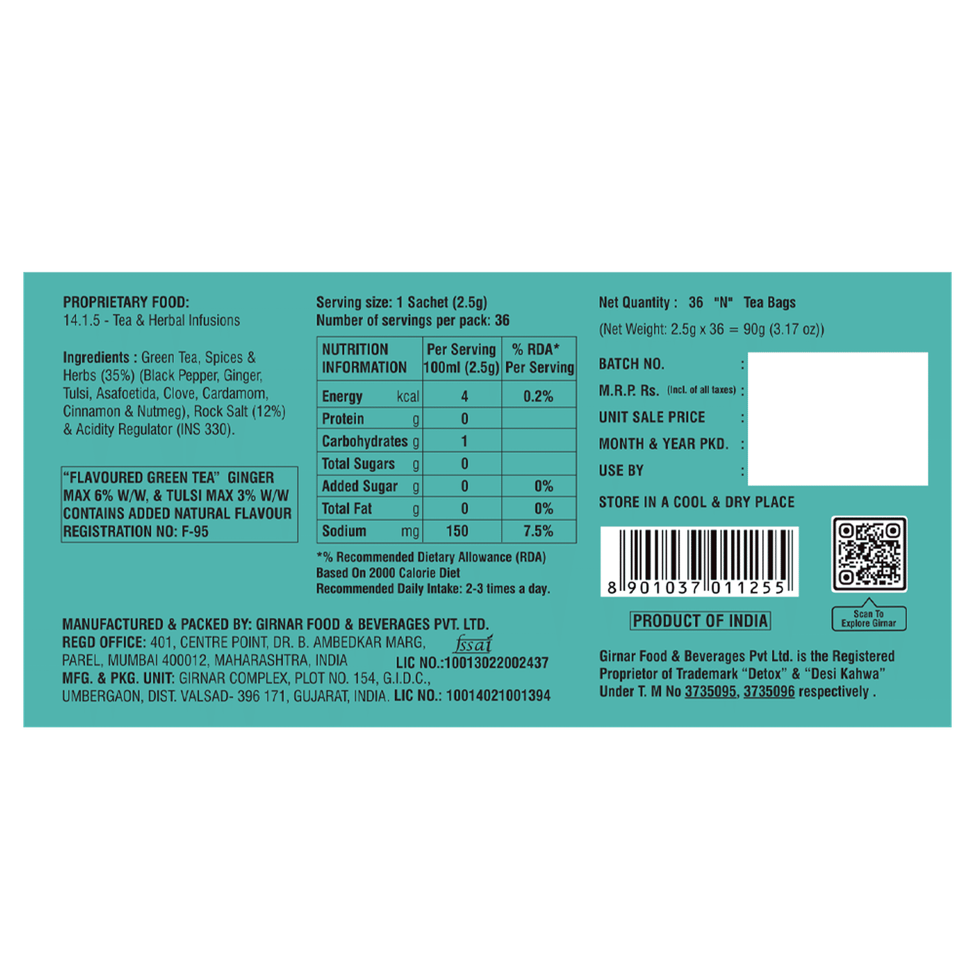 Girnar Detox Desi Kahwa Green Tea Bags - Image 3