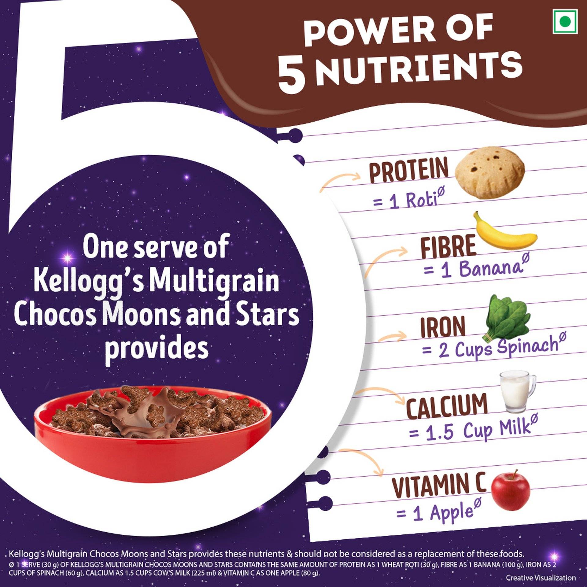 Kellogg's Multigrain Chocos Moons & Stars | High Calcium, Protein, Fibre | Kids Breakfast Pouch - Image 5