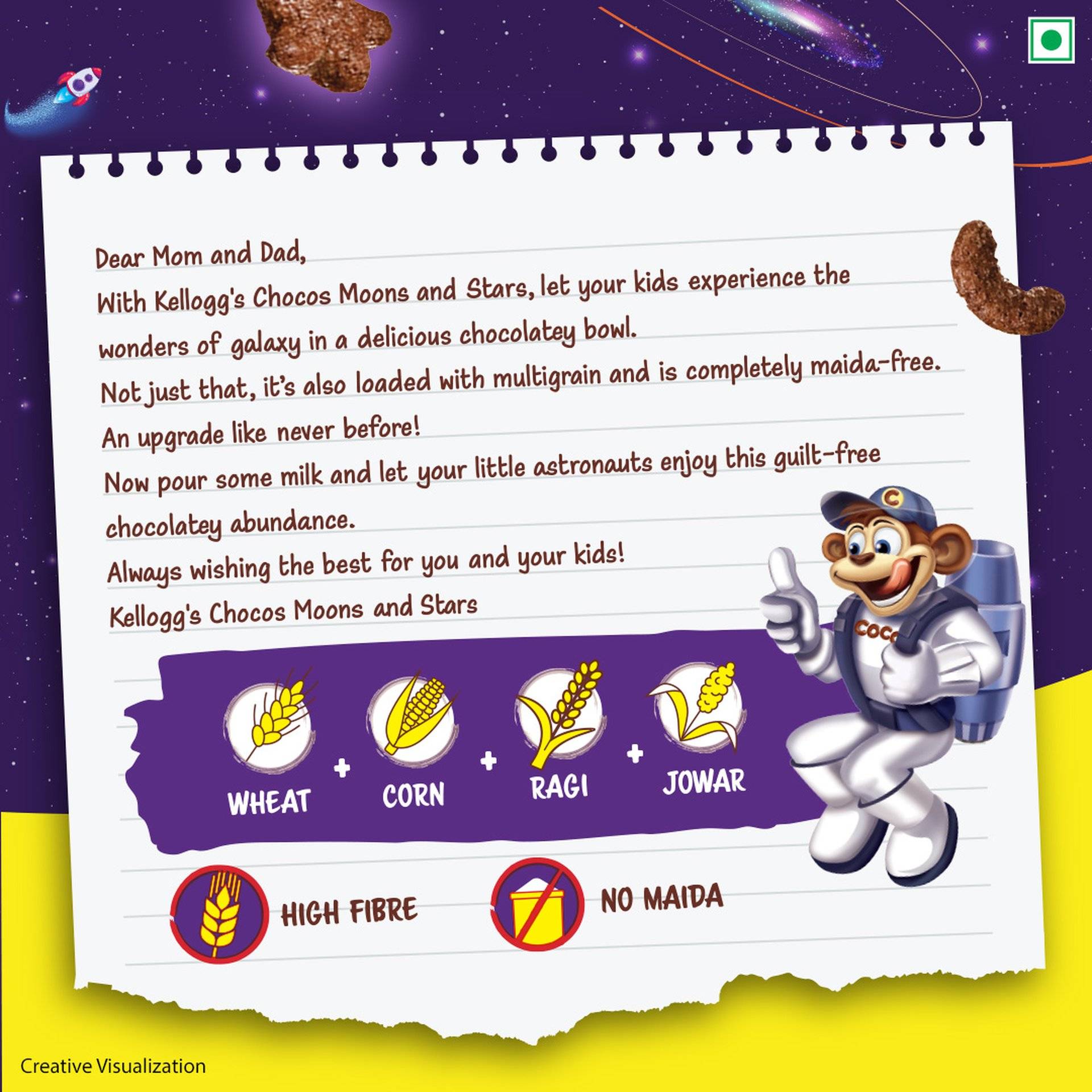 Kellogg's Multigrain Chocos Moons & Stars | High Calcium, Protein, Fibre | Kids Breakfast Pouch - Image 6