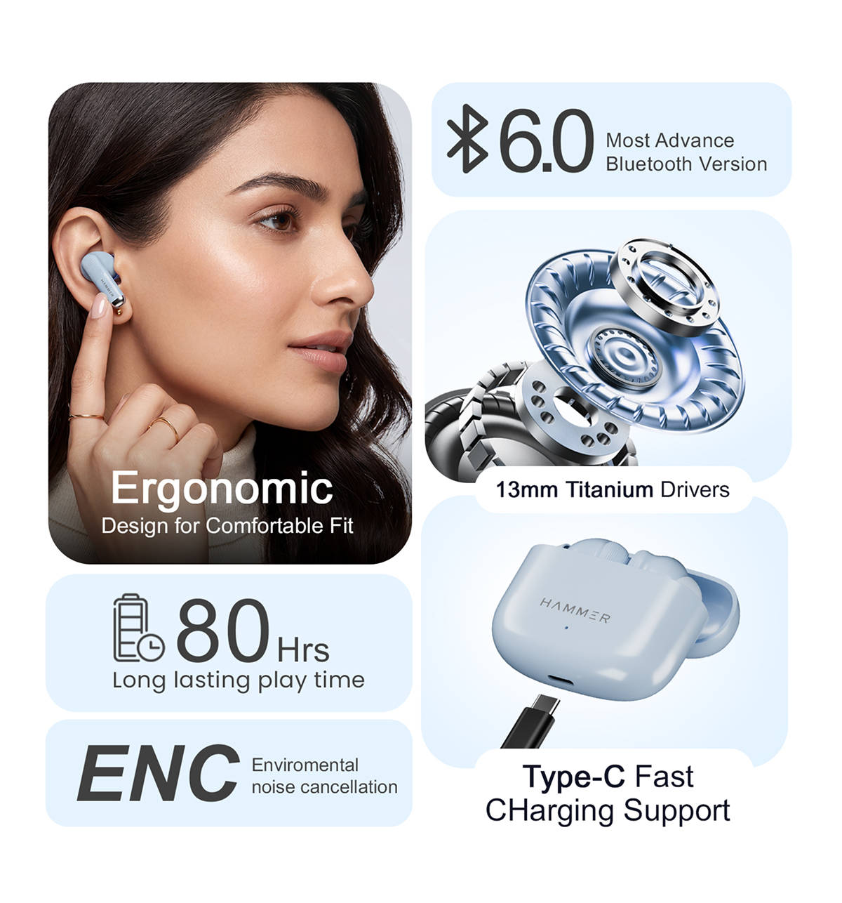 Hammer Airflow Flex Earbuds Blue - Image 2