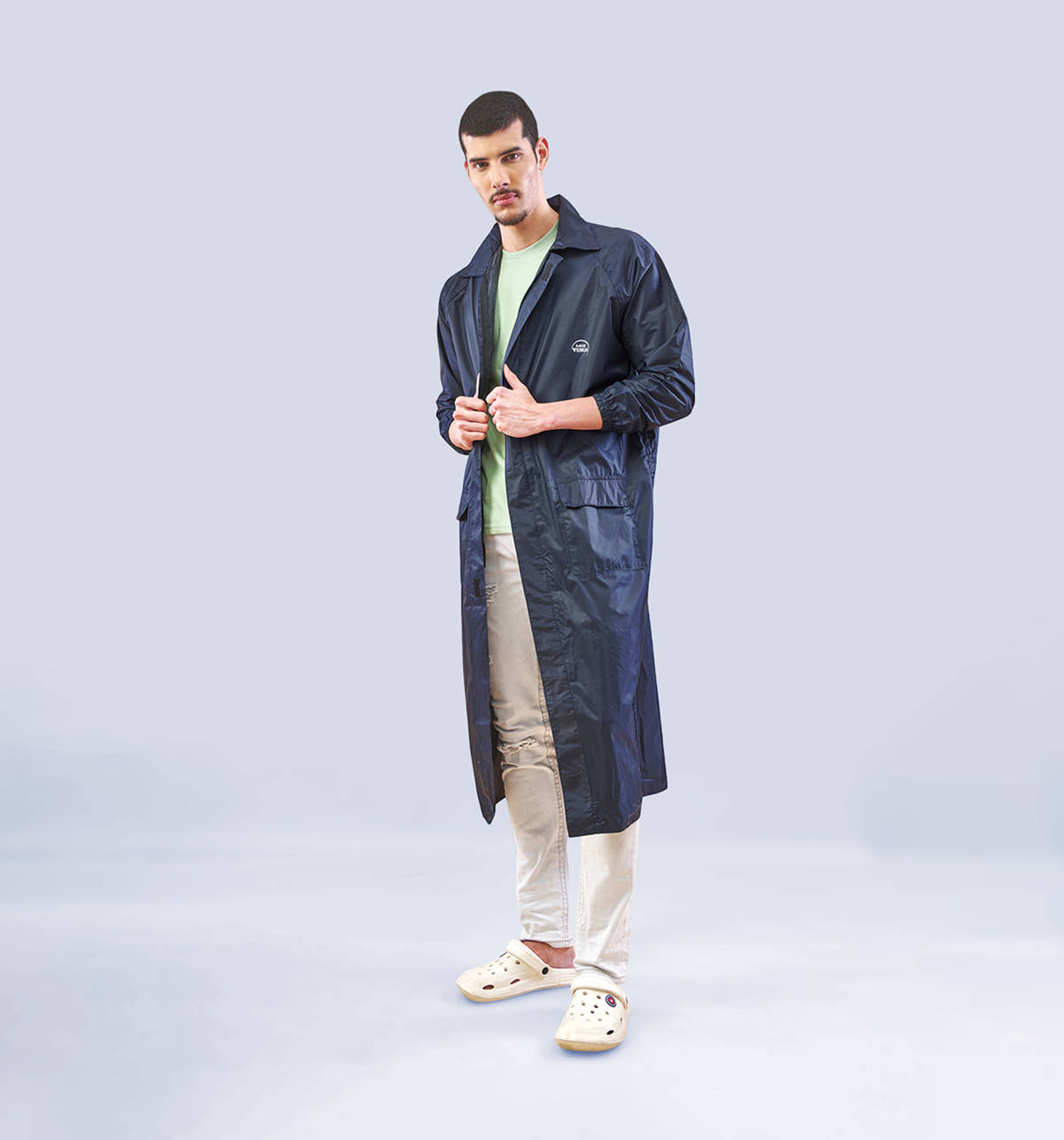 Lux Venus Long Coat Rainwear for Men (L, Navy) - Image 6
