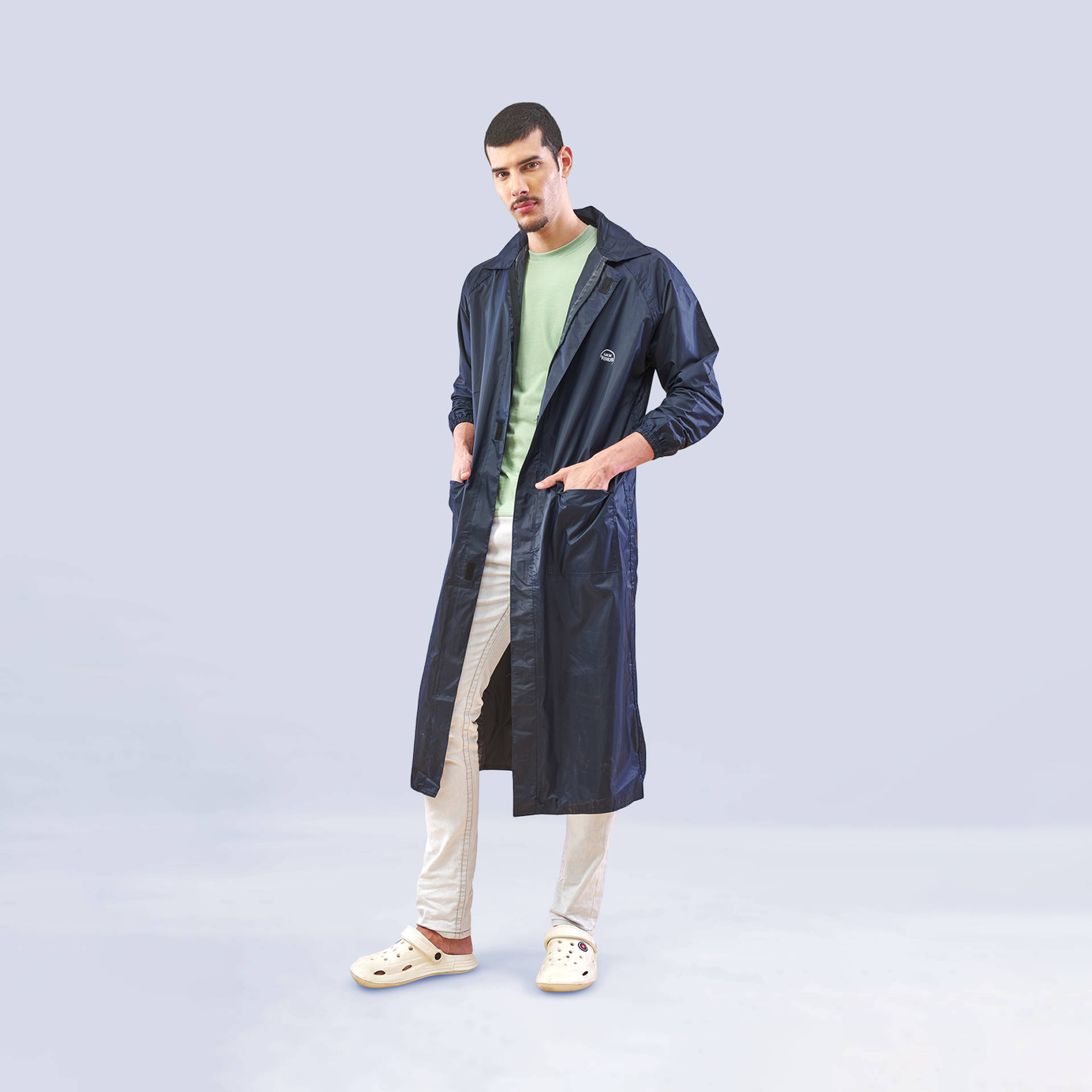 Lux Venus Long Coat Rainwear for Men (L, Navy) - Image 10