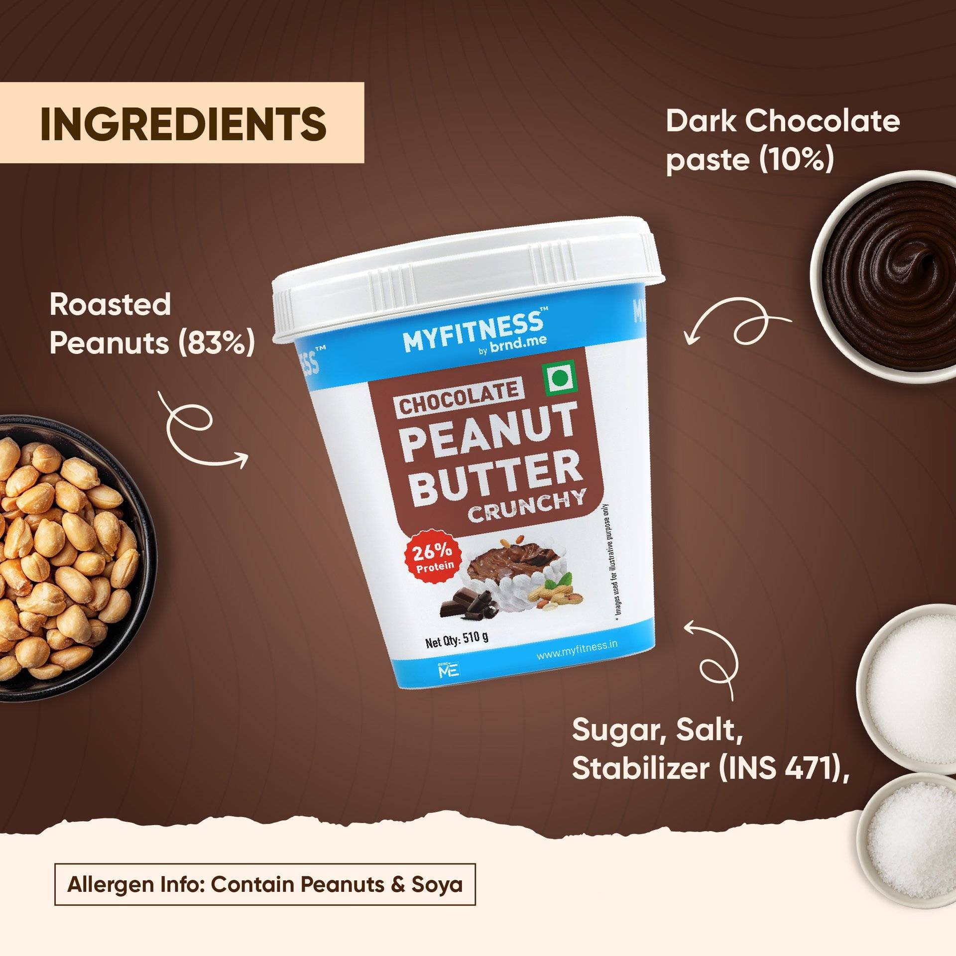 MyFitness Chocolate Peanut Butter Crunchy Spread (510g) - Image 7