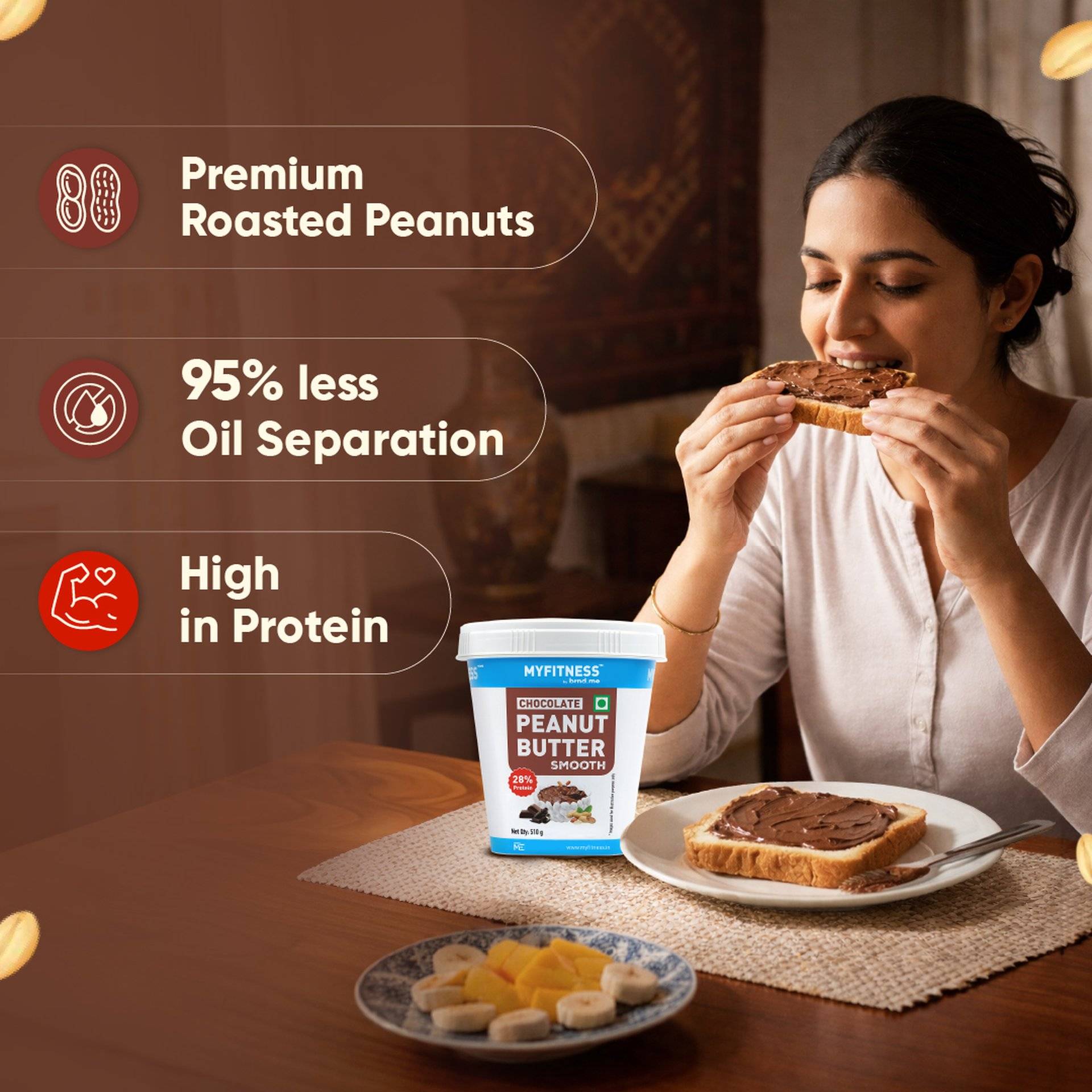 MyFitness Chocolate Peanut Butter Smooth Spread 510g - Image 4