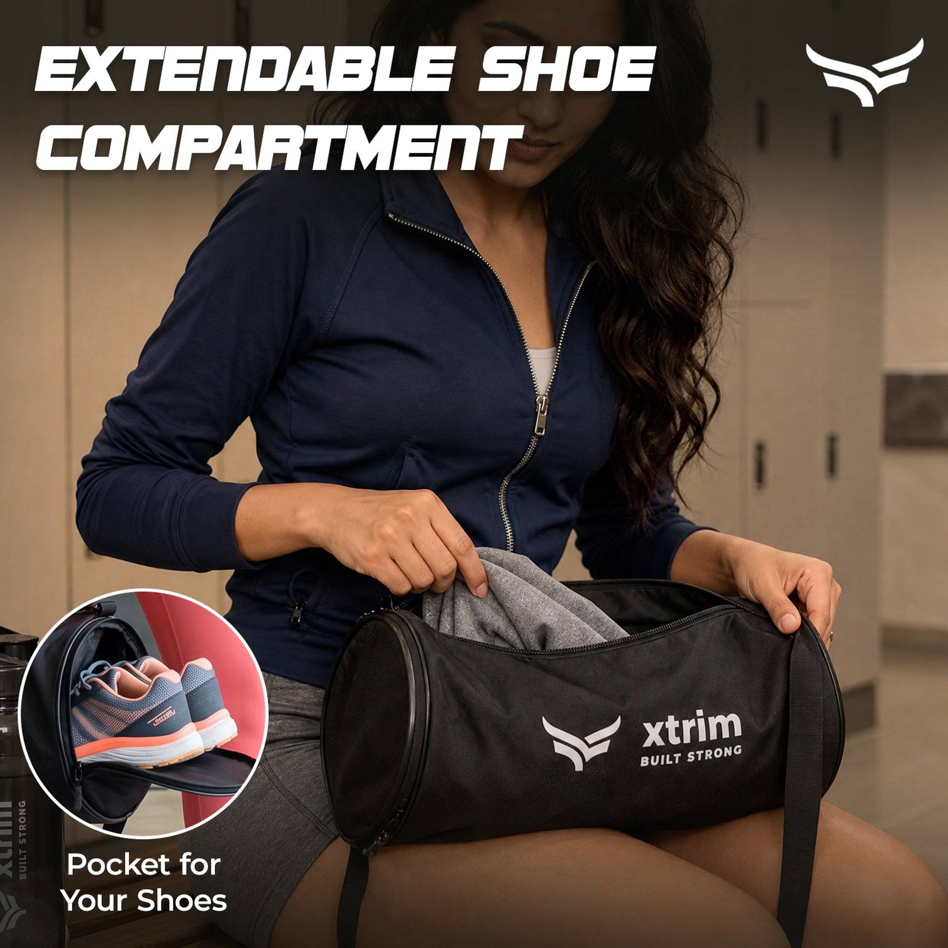 Xtrim Gym & Travel Duffle Bag with Shoe Compartment (20L, Black) - Image 6