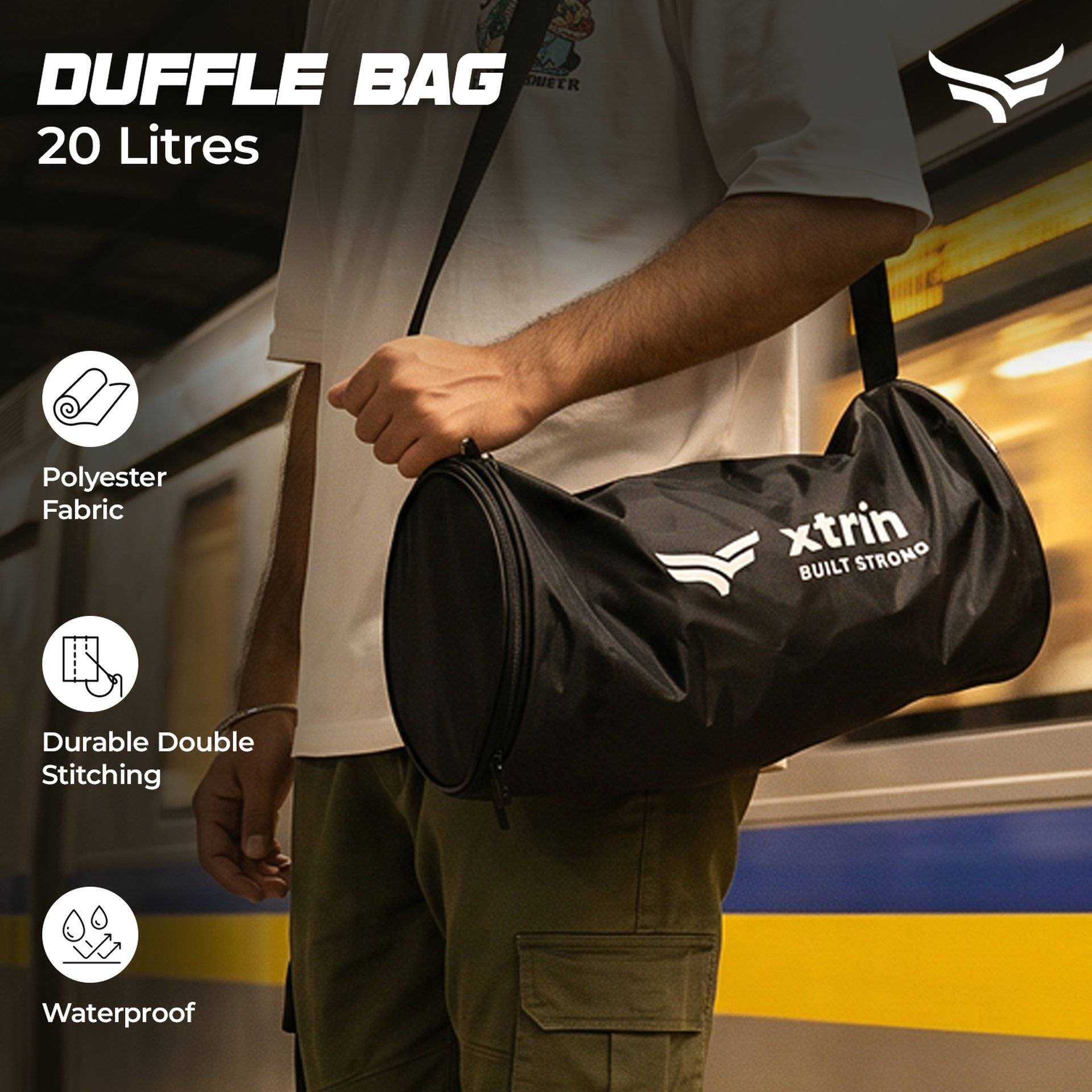 Xtrim Gym & Travel Duffle Bag with Shoe Compartment (20L, Black) - Image 4