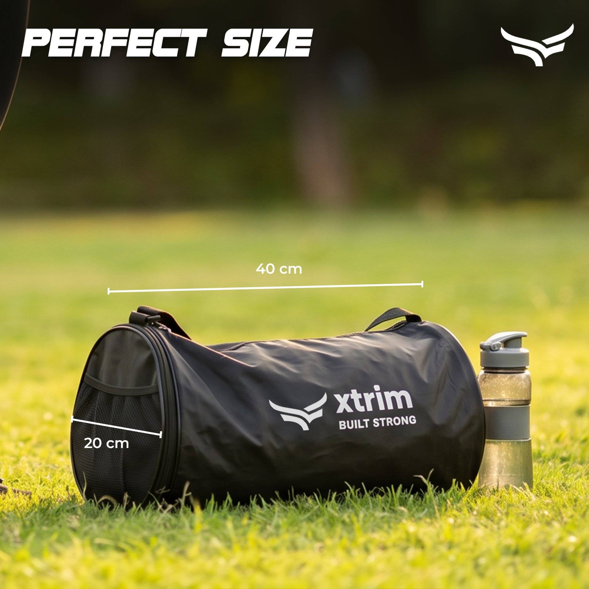 Xtrim Gym & Travel Duffle Bag with Shoe Compartment (20L, Black) - Image 2