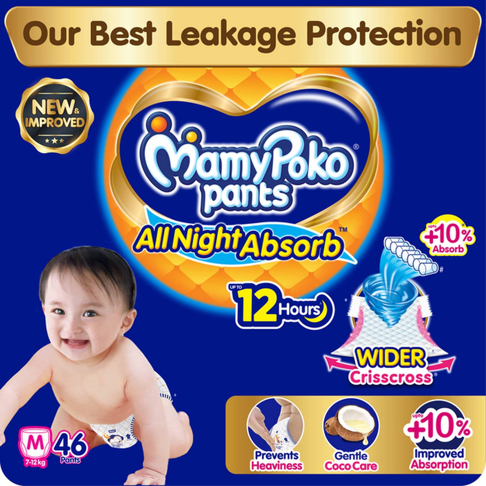 Mamypoko All Night Absorb Pant Style Baby Diapers, 46 Count - Image 1