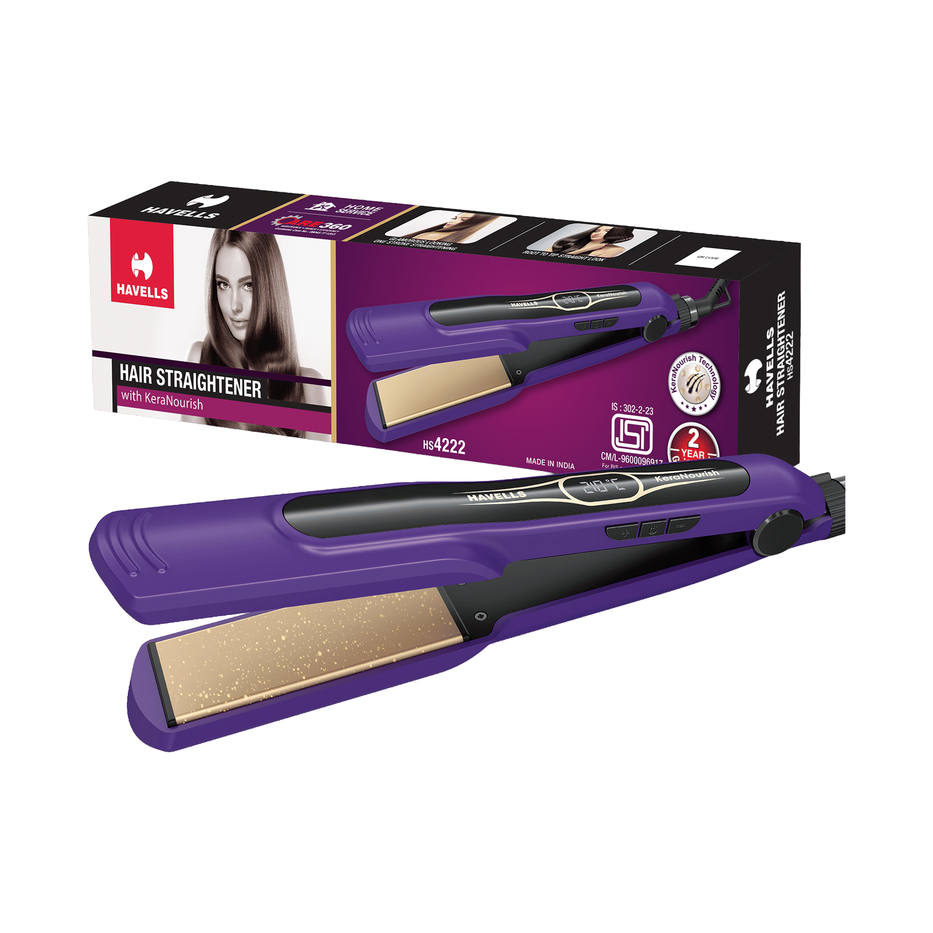 Buy Havells HS4222 Wide Hair Straightener, KeraNourish, 5 Temp
