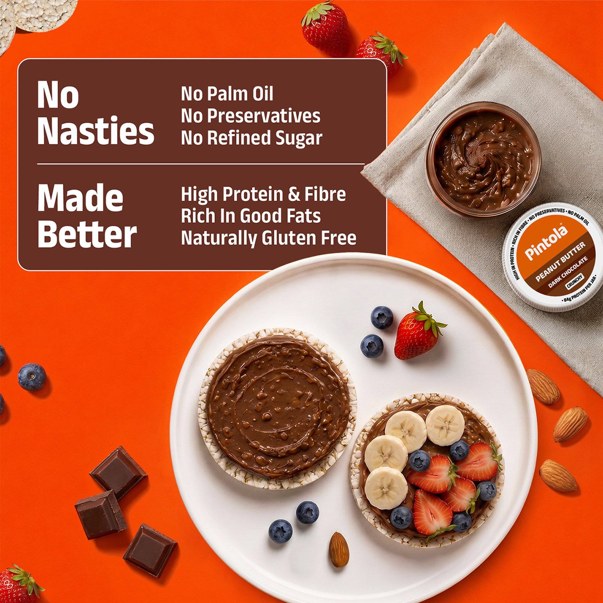 Pintola Dark Chocolate Peanut Butter Crunchy Protein & Dietary Fiber, - Image 4